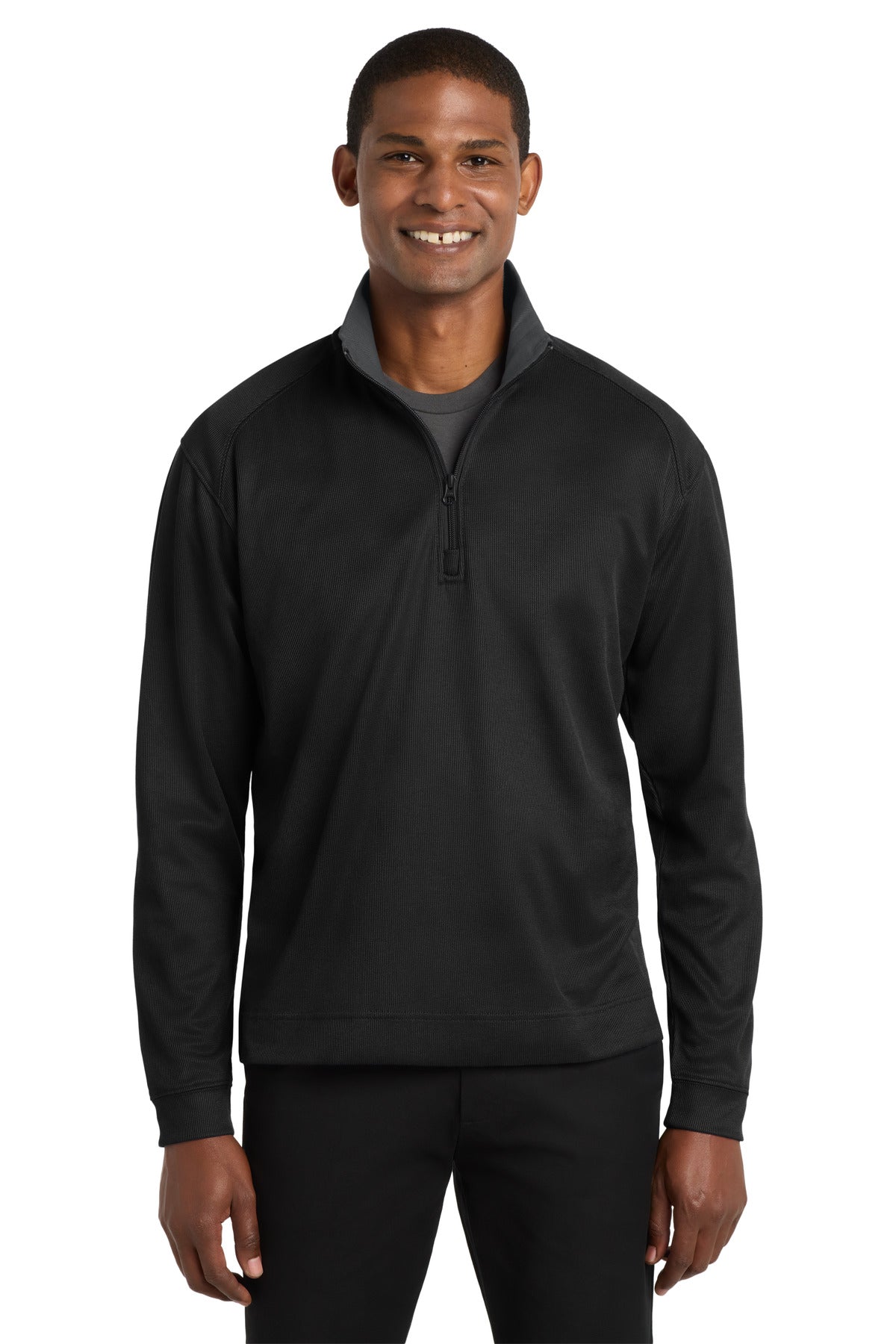 Port Authority Vertical Texture 1/4-Zip Pullover. K805 - Black/ Iron Grey - front