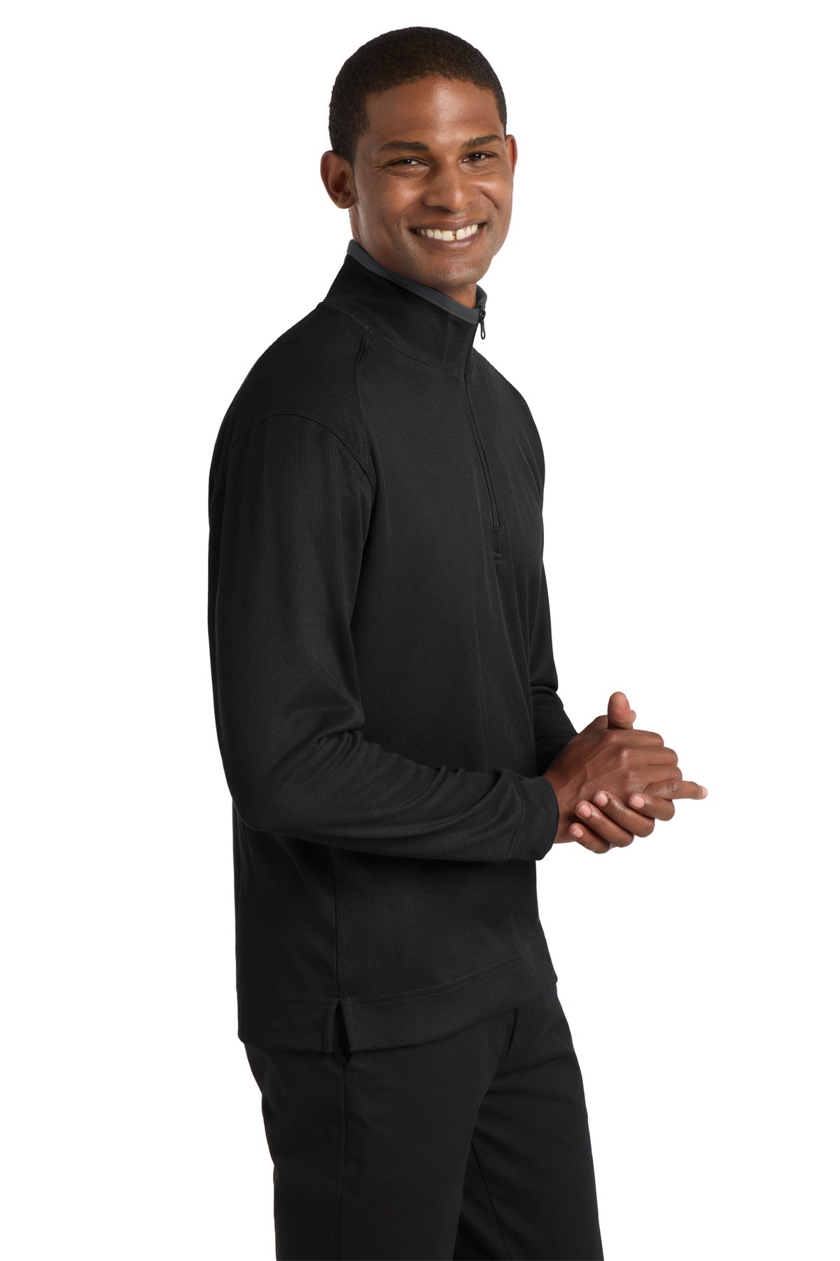 Port Authority Vertical Texture 1/4-Zip Pullover. K805 - Black/ Iron Grey - side