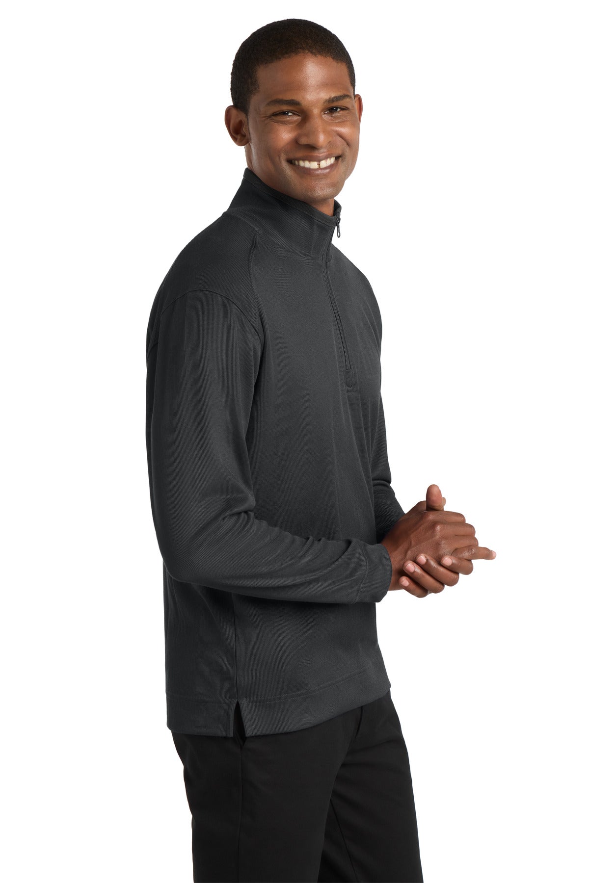 Port Authority Vertical Texture 1/4-Zip Pullover. K805 - Iron Grey/ Black - side