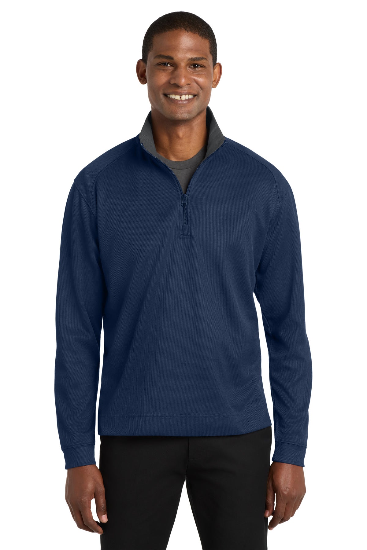 Port Authority Vertical Texture 1/4-Zip Pullover. K805 - Regatta Blue/ Iron Grey - front