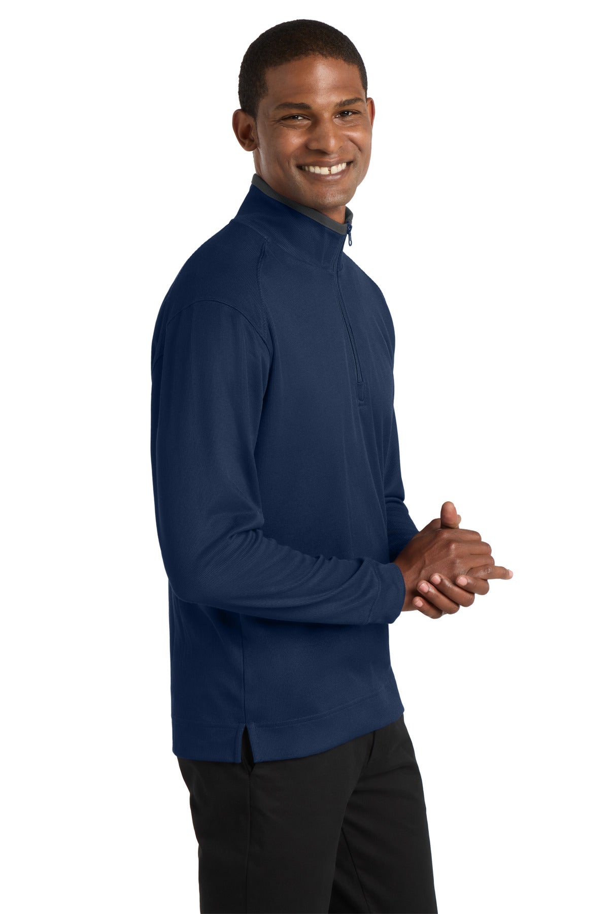Port Authority Vertical Texture 1/4-Zip Pullover. K805 - Regatta Blue/ Iron Grey - side