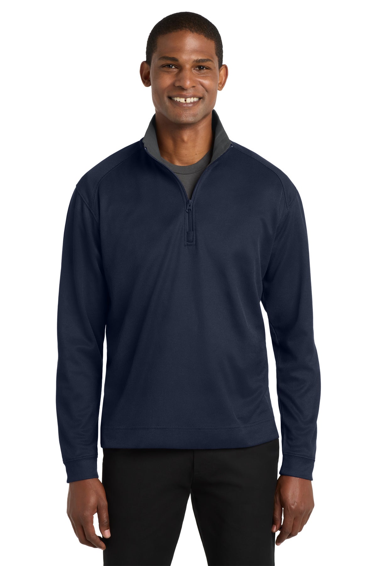 Port Authority Vertical Texture 1/4-Zip Pullover. K805 - True Navy/ Iron Grey - front