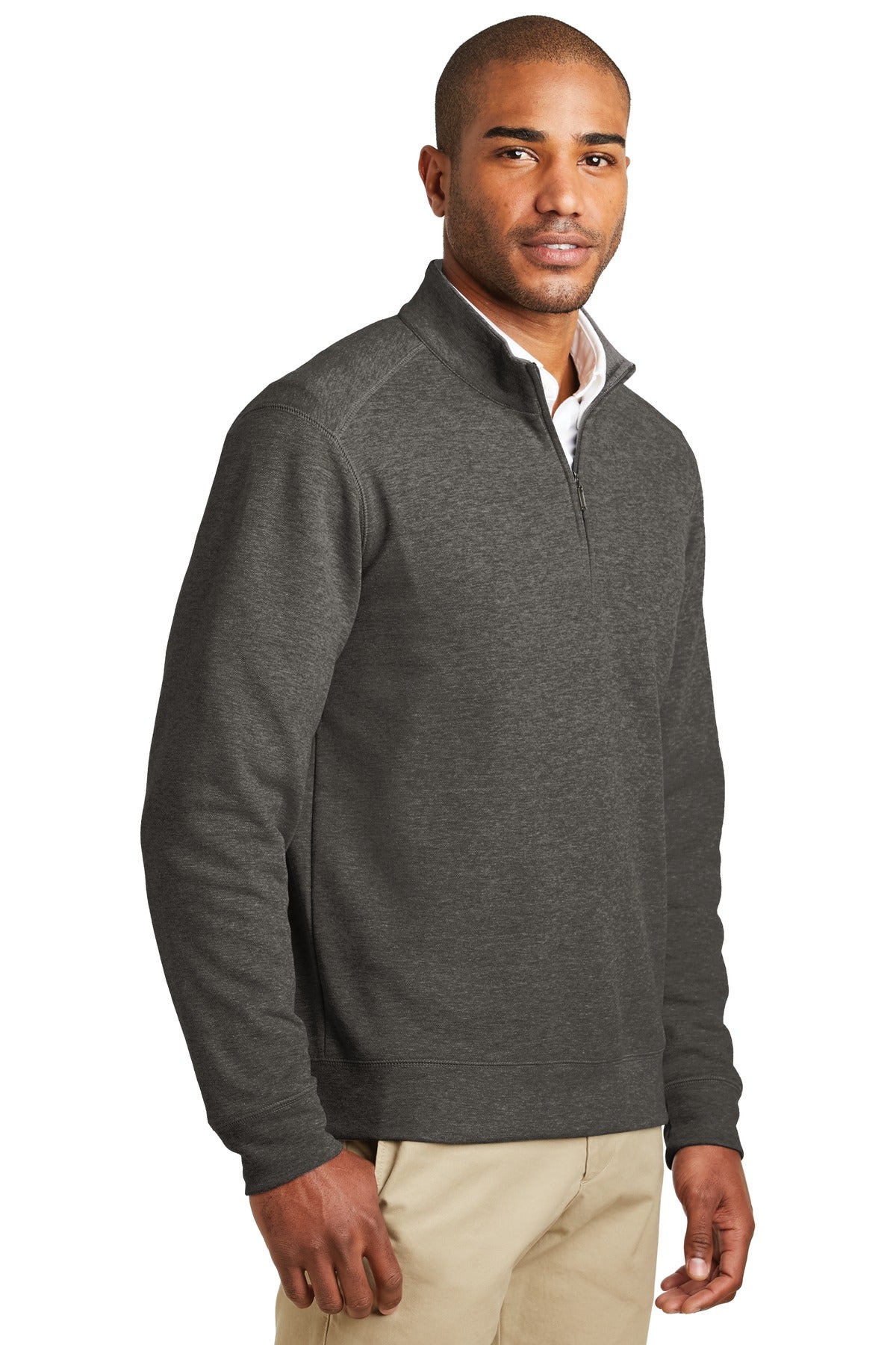Port Authority Interlock 1/4-Zip. K807 - Charcoal Heather/ Medium Heather Grey - three_q