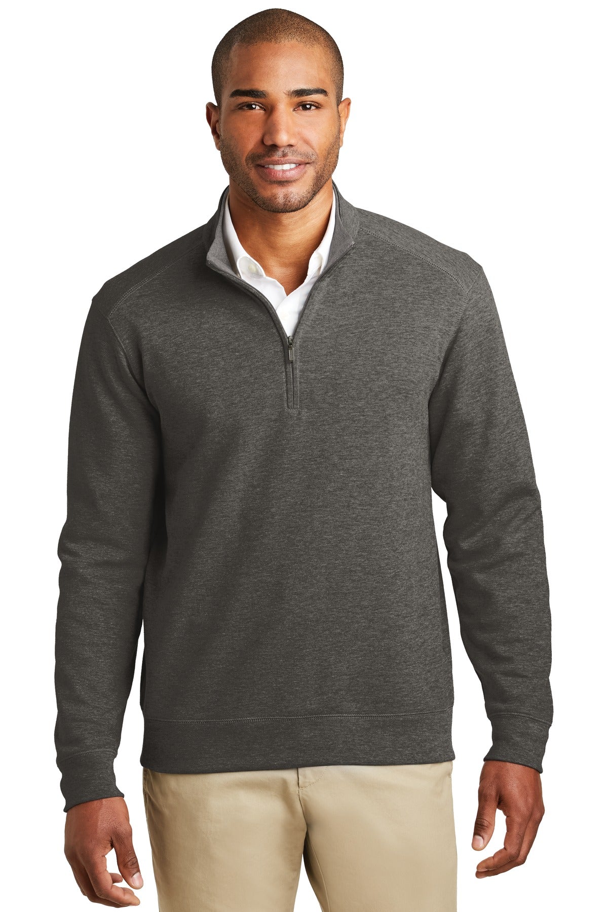 Port Authority Interlock 1/4-Zip. K807 - Charcoal Heather/ Medium Heather Grey - front
