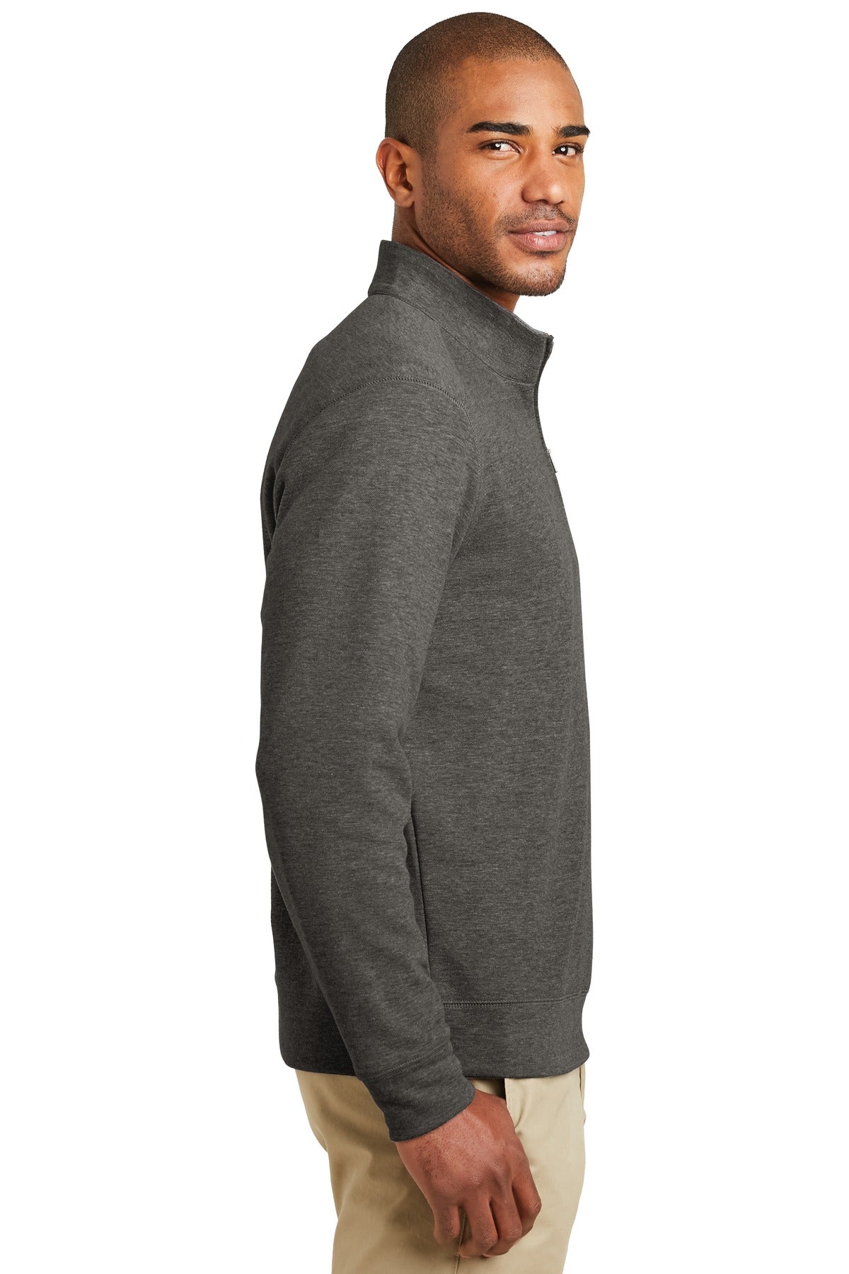 Port Authority Interlock 1/4-Zip. K807 - Charcoal Heather/ Medium Heather Grey - side