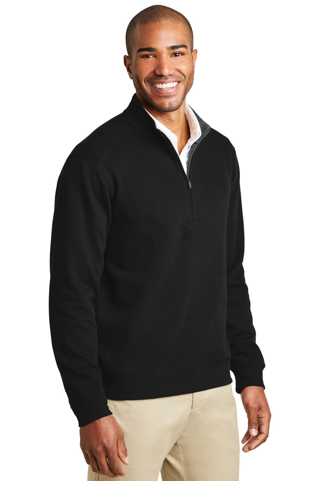 Port Authority Interlock 1/4-Zip. K807 - Deep Black/ Charcoal Heather - three_q