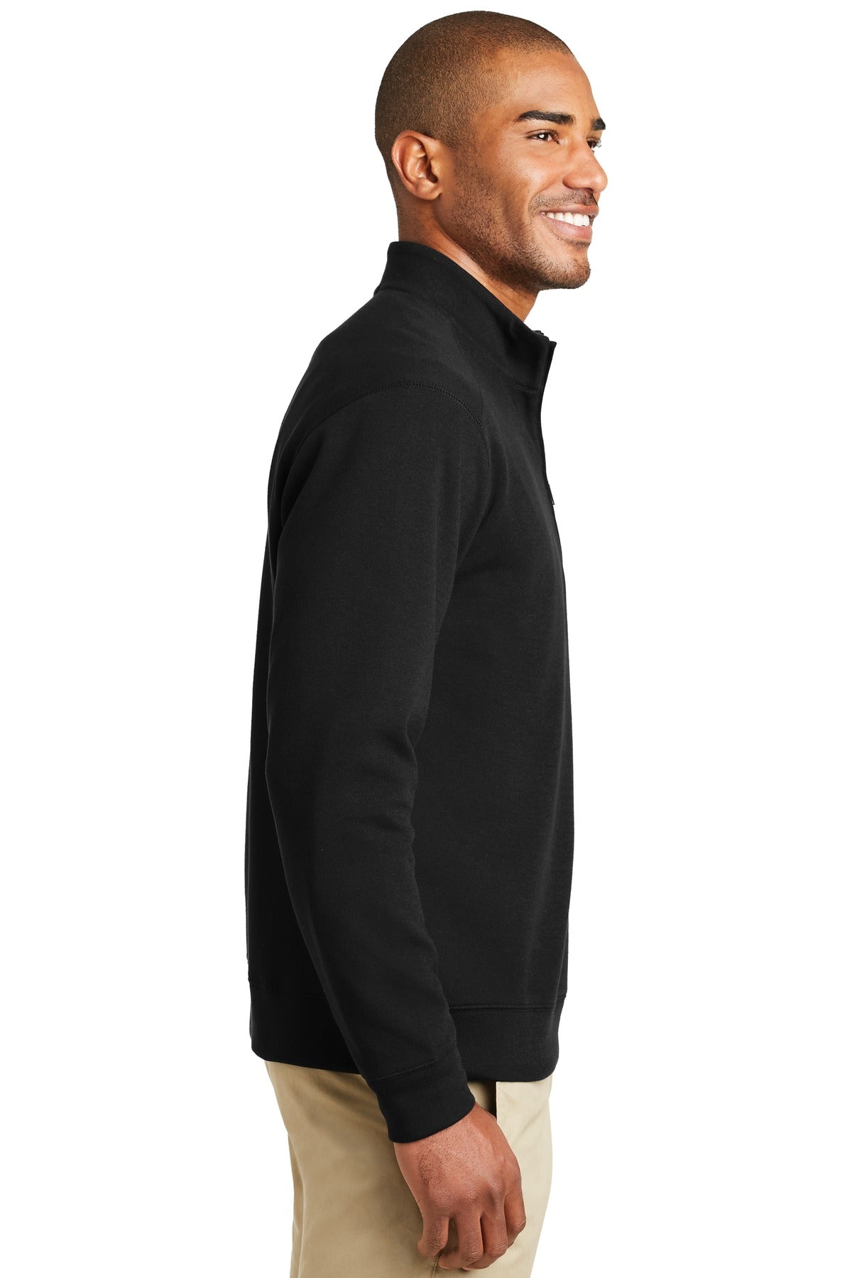Port Authority Interlock 1/4-Zip. K807 - Deep Black/ Charcoal Heather - side