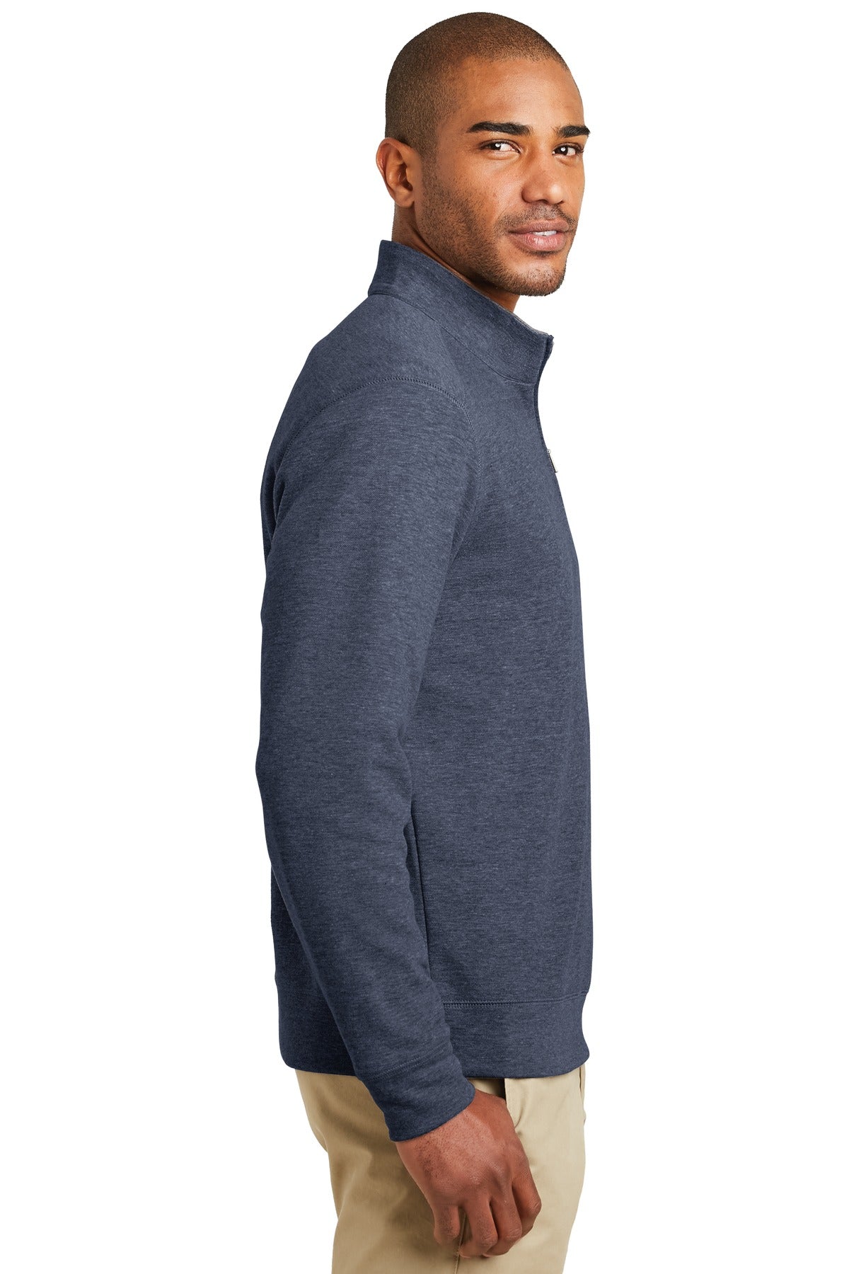 Port Authority Interlock 1/4-Zip. K807 - Estate Blue Heather/ Charcoal Heather - side