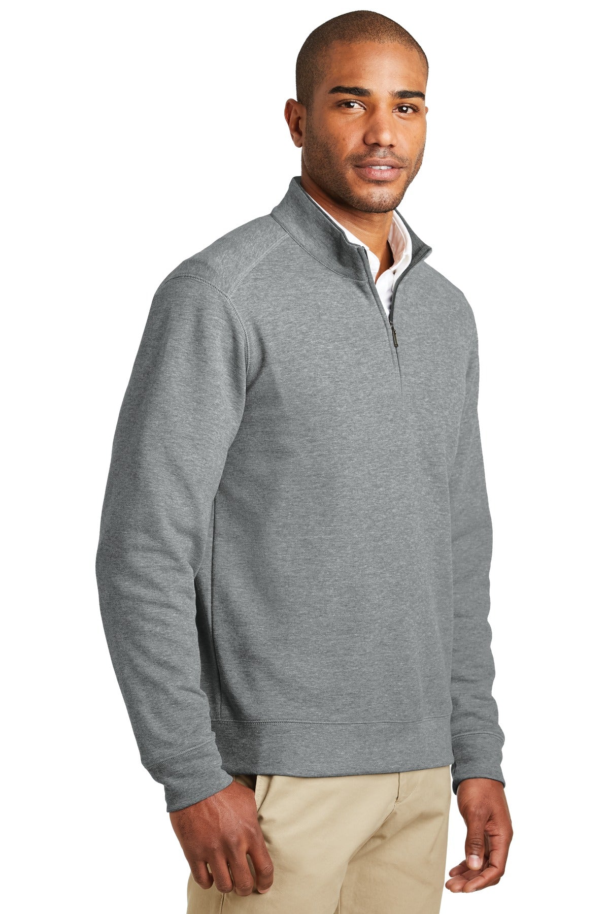 Port Authority Interlock 1/4-Zip. K807 - Medium Heather Grey/ Charcoal Heather - three_q