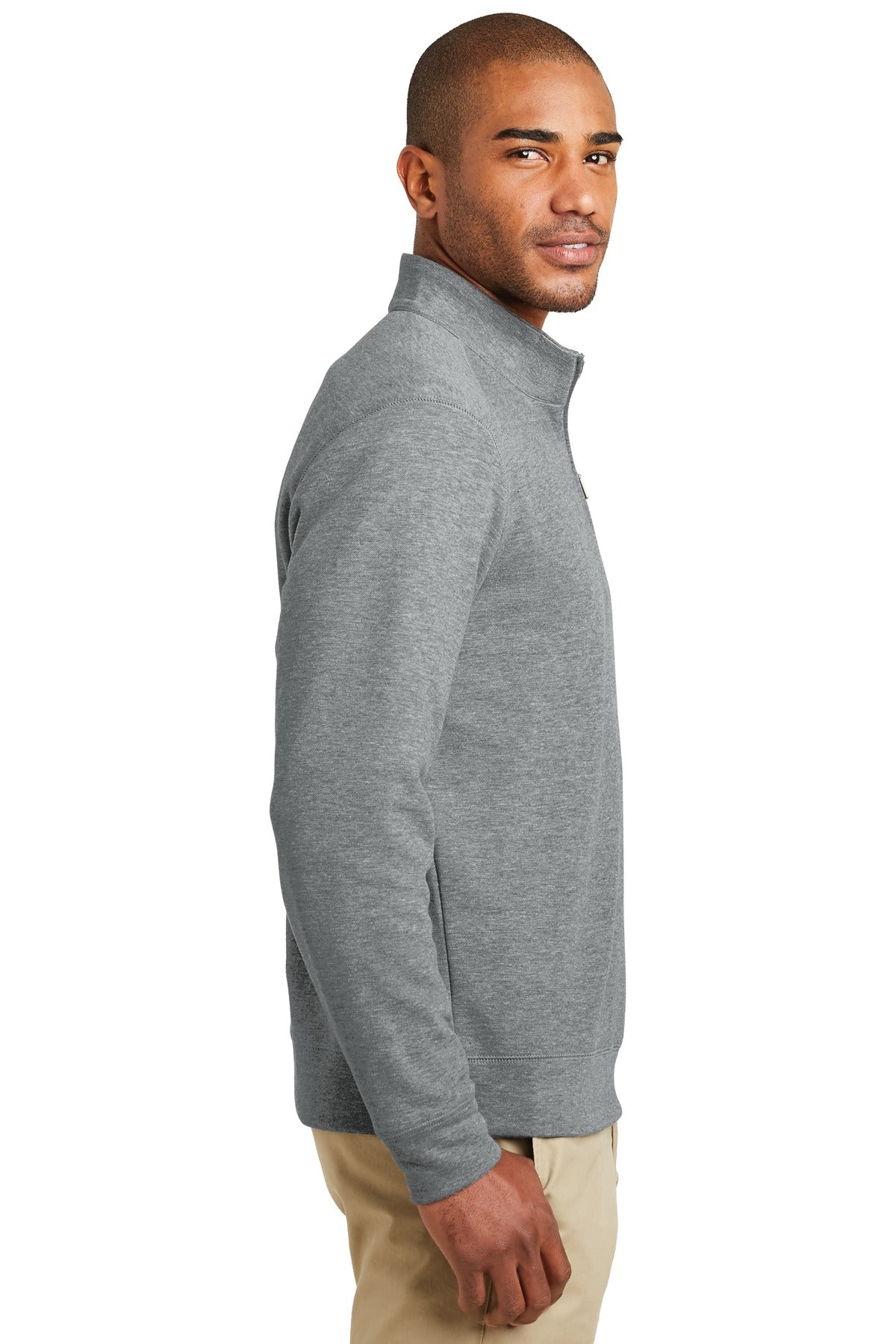 Port Authority Interlock 1/4-Zip. K807 - Medium Heather Grey/ Charcoal Heather - side