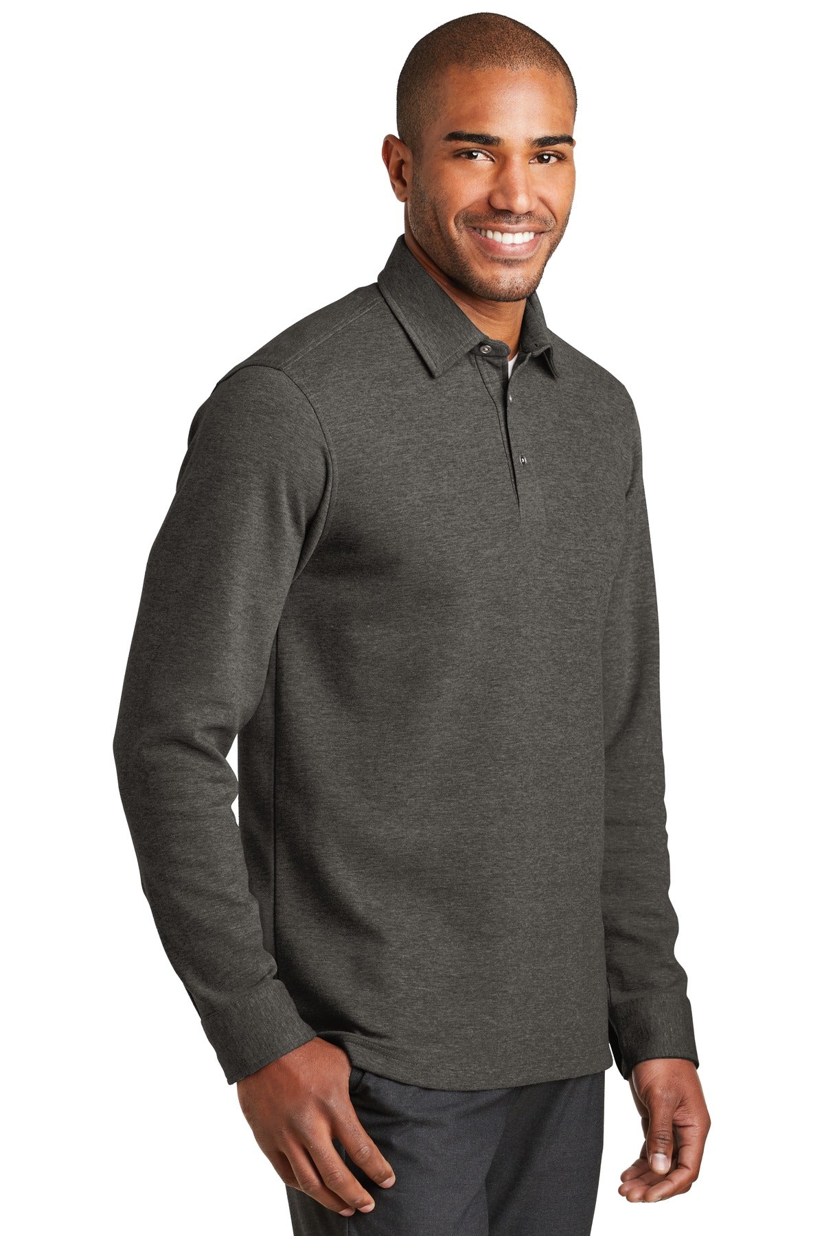 DISCONTINUED Port Authority Interlock Polo Cover-Up. K808 - Charcoal Heather/ Medium Heather Grey - three_q
