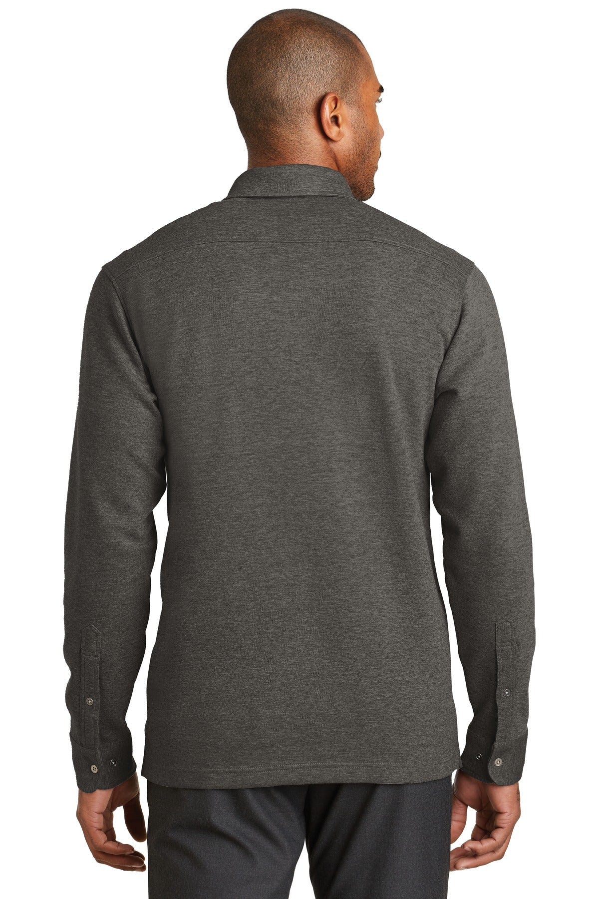 DISCONTINUED Port Authority Interlock Polo Cover-Up. K808 - Charcoal Heather/ Medium Heather Grey - back