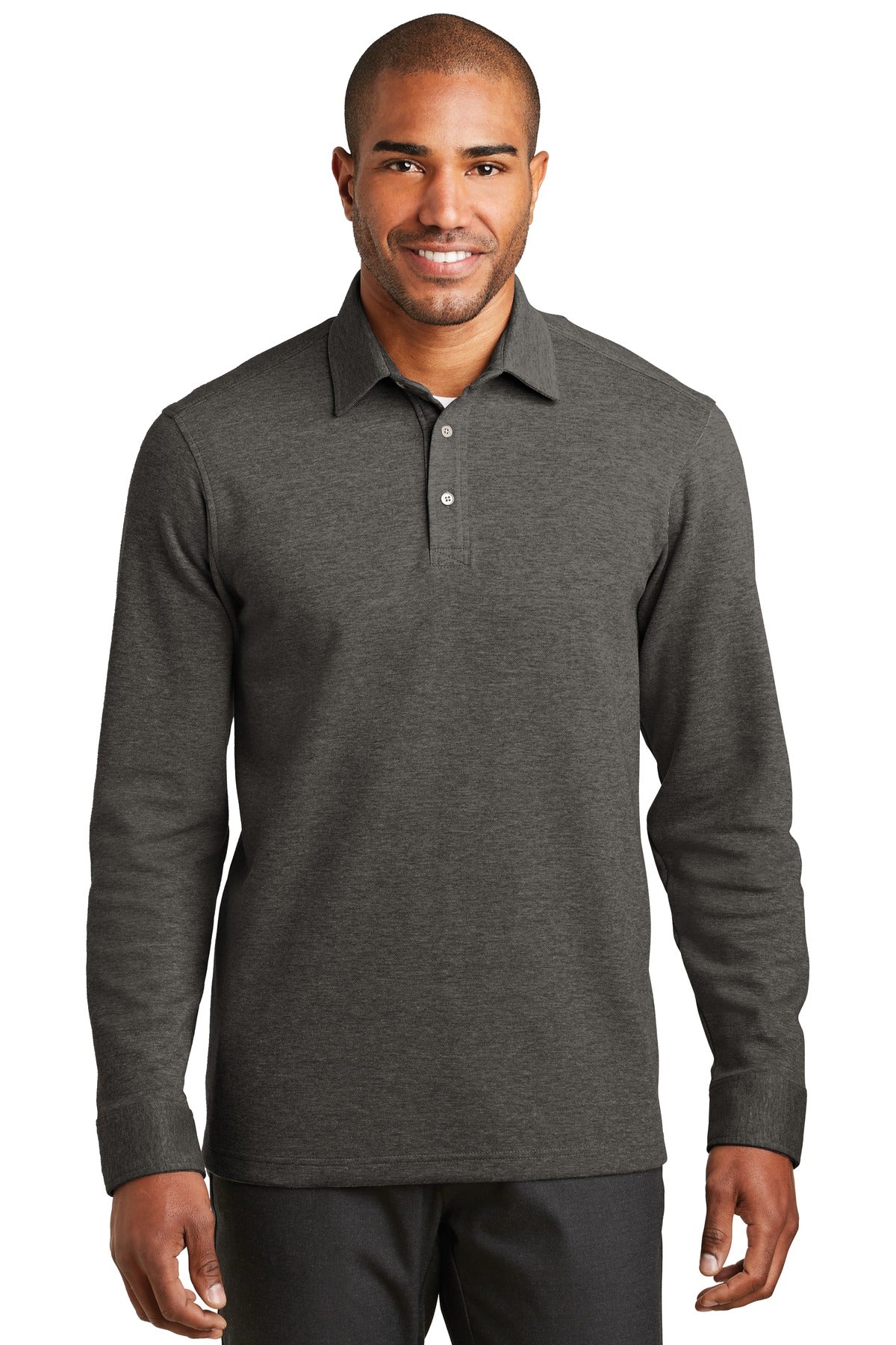 DISCONTINUED Port Authority Interlock Polo Cover-Up. K808 - Charcoal Heather/ Medium Heather Grey - front