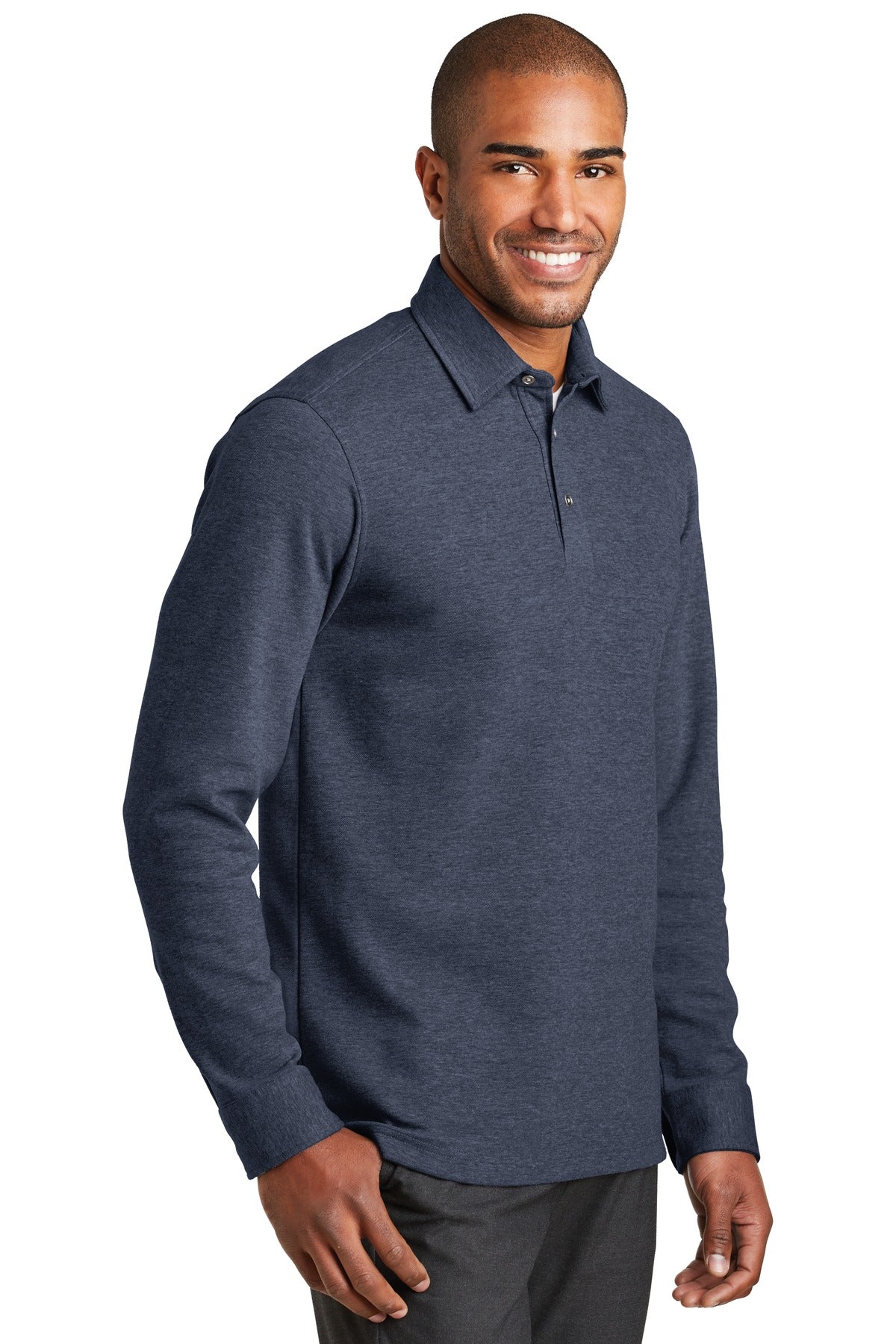 DISCONTINUED Port Authority Interlock Polo Cover-Up. K808 - Estate Blue Heather/ Charcoal Heather - three_q