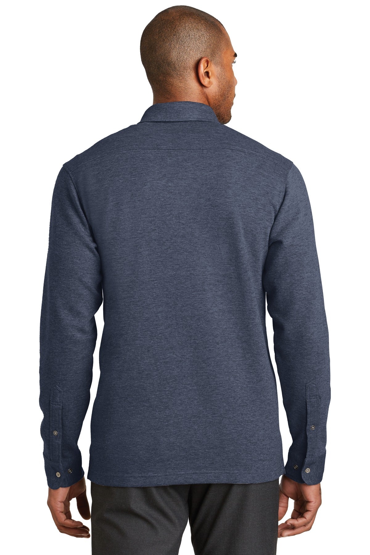 DISCONTINUED Port Authority Interlock Polo Cover-Up. K808 - Estate Blue Heather/ Charcoal Heather - back