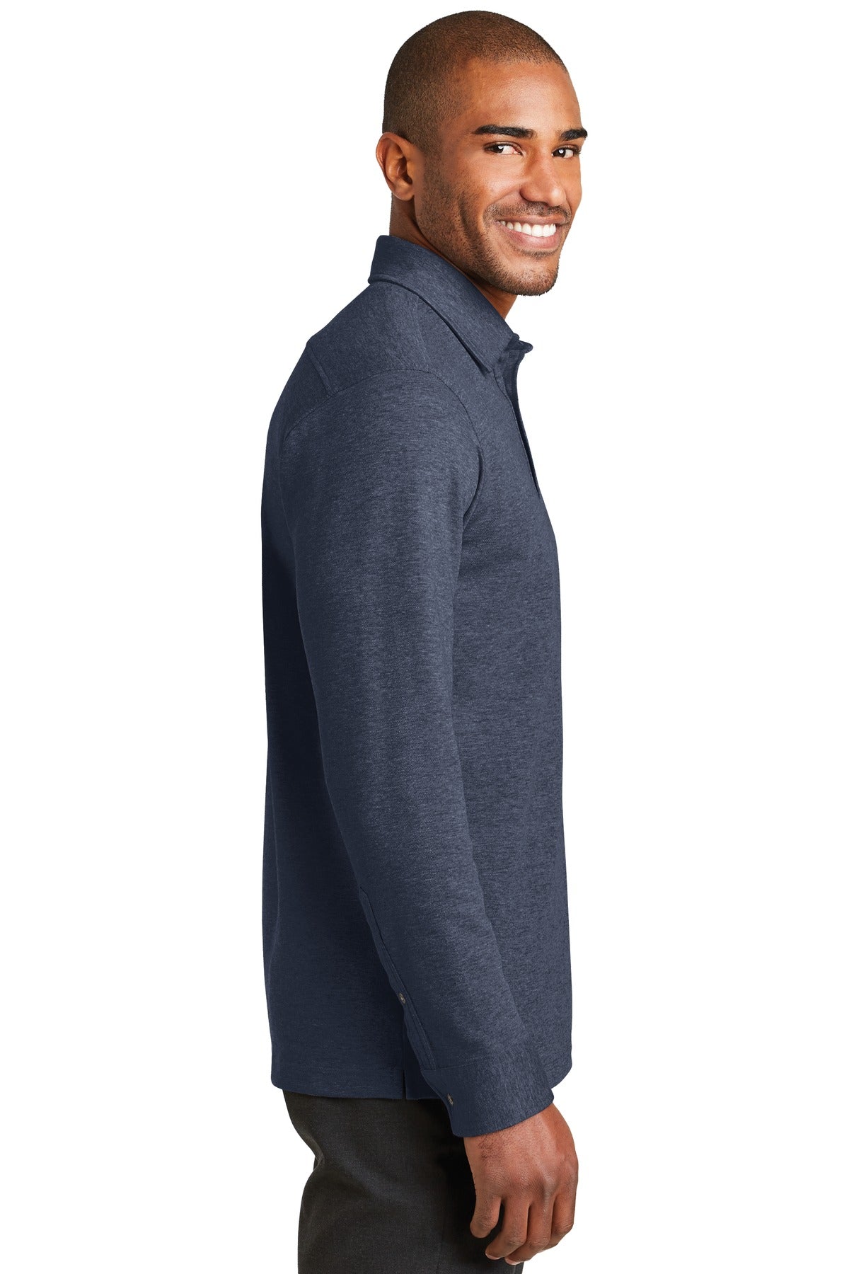 DISCONTINUED Port Authority Interlock Polo Cover-Up. K808 - Estate Blue Heather/ Charcoal Heather - side