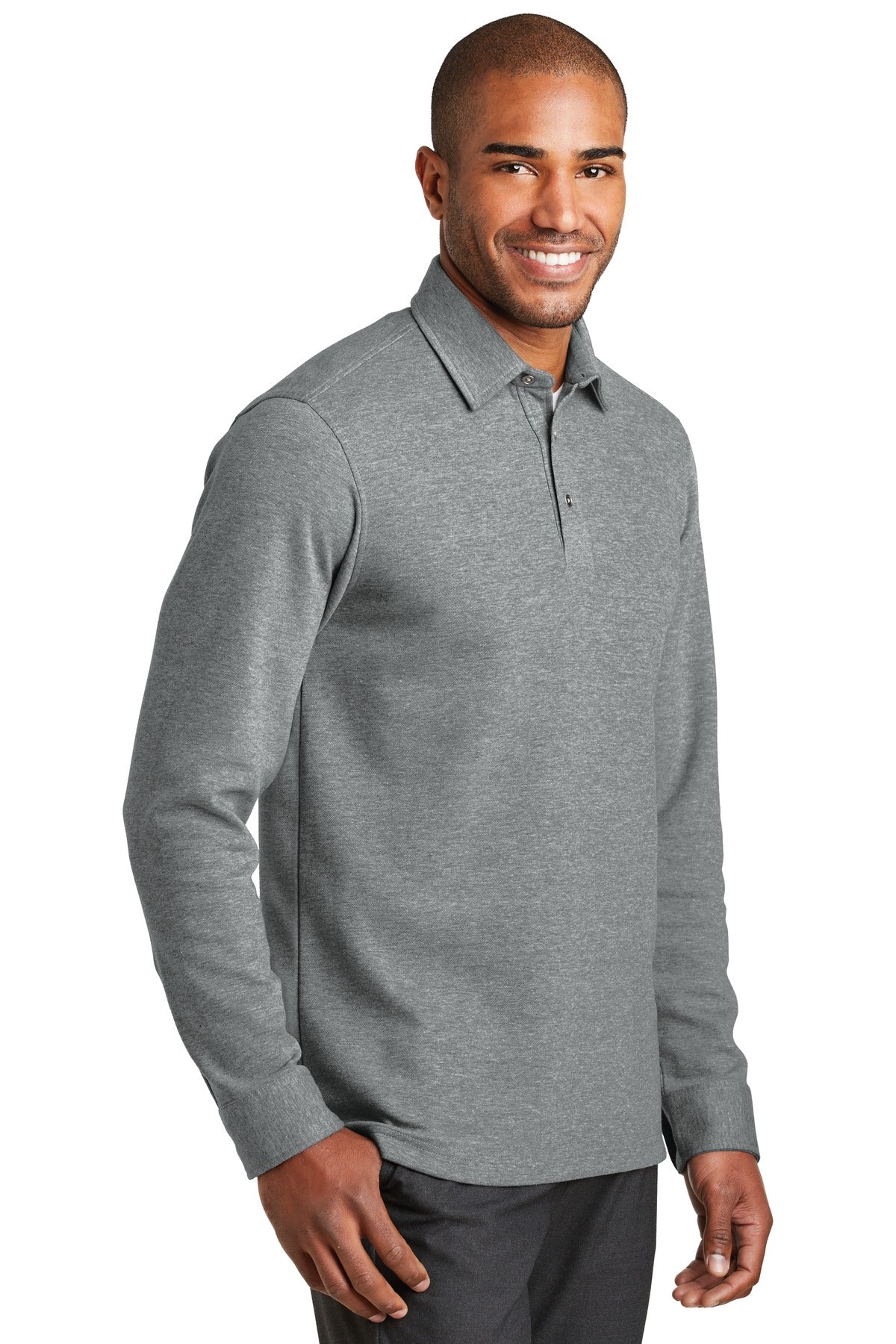 DISCONTINUED Port Authority Interlock Polo Cover-Up. K808 - Medium Heather Grey/ Charcoal Heather - three_q