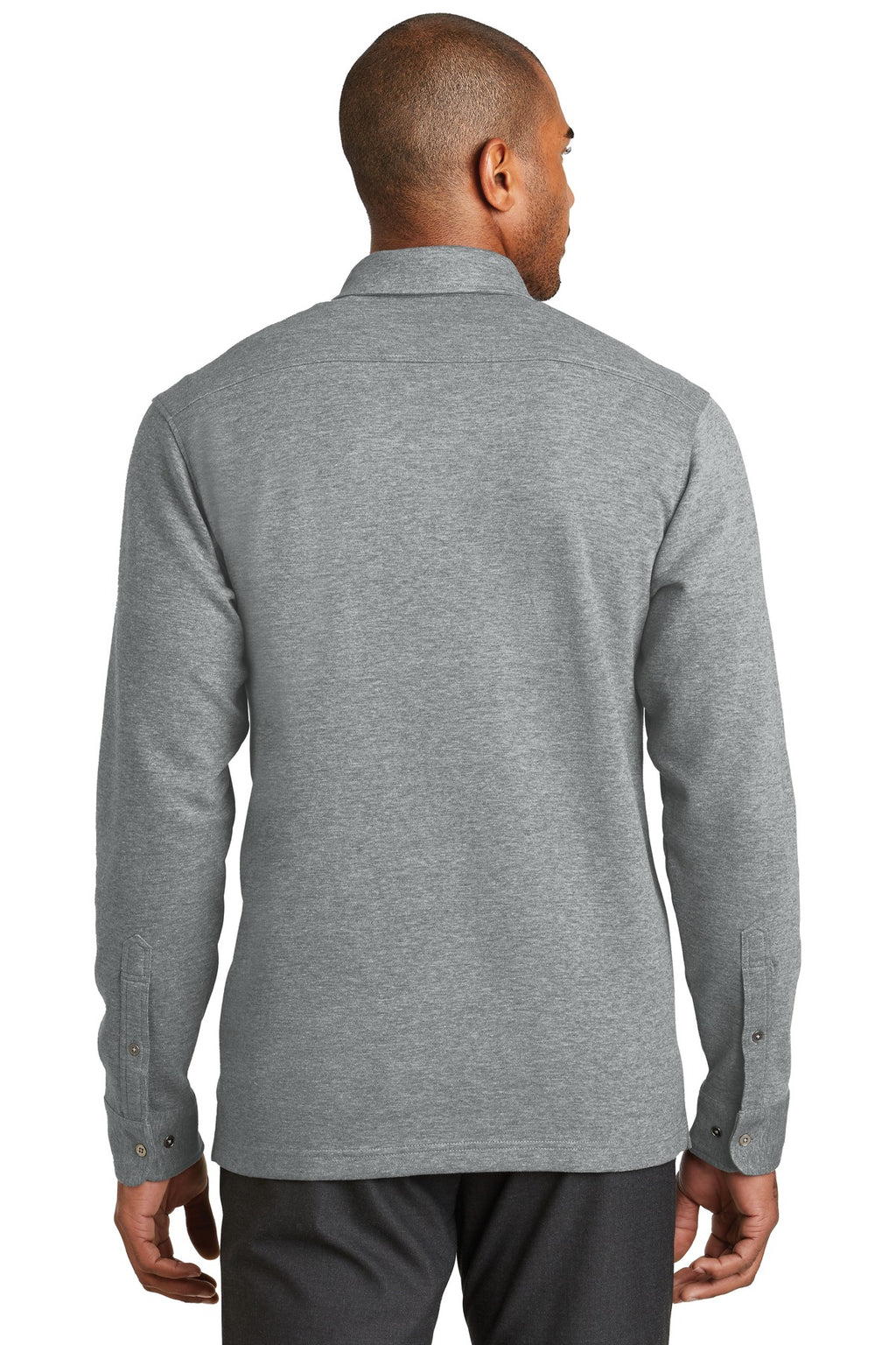 DISCONTINUED Port Authority Interlock Polo Cover-Up. K808 - Medium Heather Grey/ Charcoal Heather - back