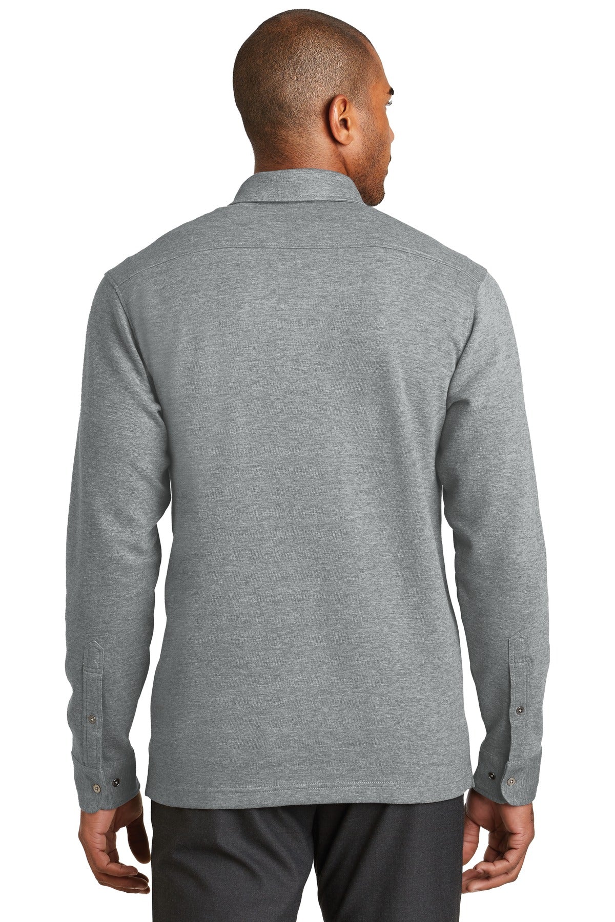 DISCONTINUED Port Authority Interlock Polo Cover-Up. K808 - Medium Heather Grey/ Charcoal Heather - back