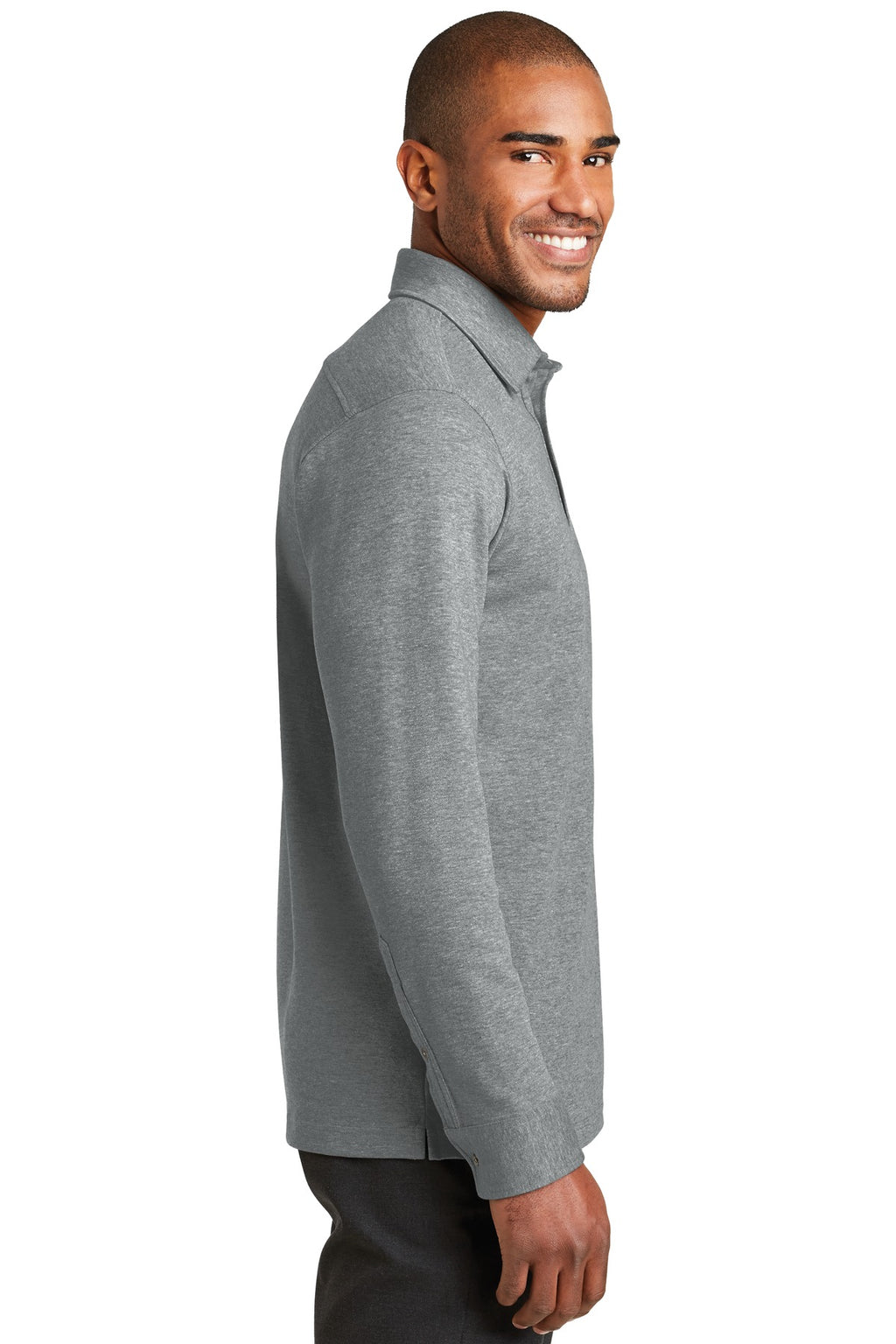 DISCONTINUED Port Authority Interlock Polo Cover-Up. K808 - Medium Heather Grey/ Charcoal Heather - side