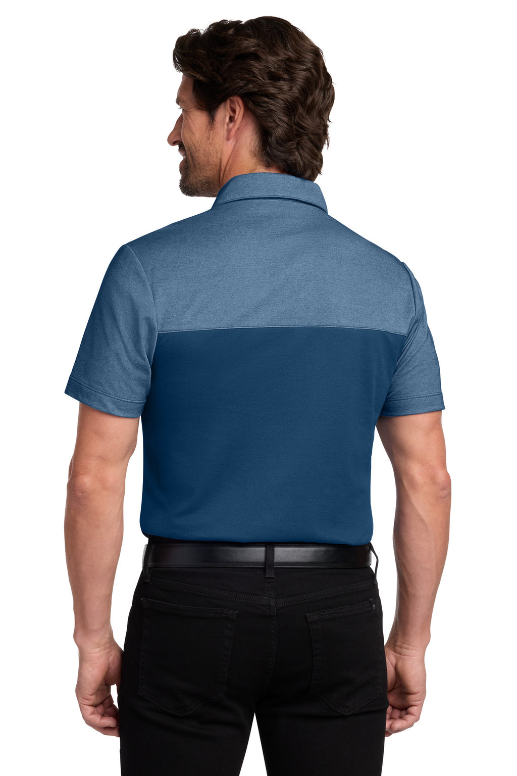 Port Authority Fine Pique Blend Blocked Polo K831 - Aegean Blue/ Aegean Blue Heather - back