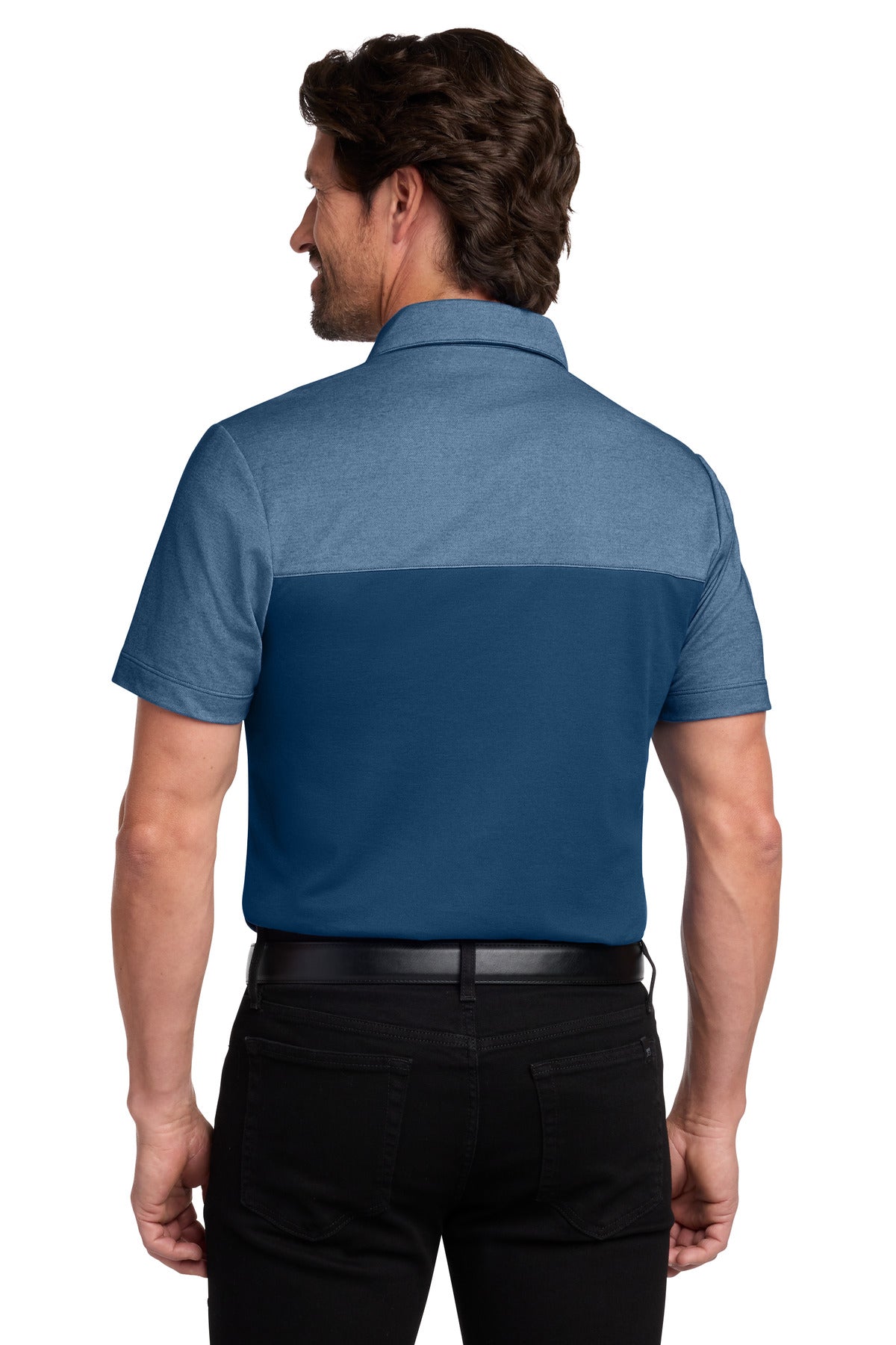 Port Authority Fine Pique Blend Blocked Polo K831 - Aegean Blue/ Aegean Blue Heather - back