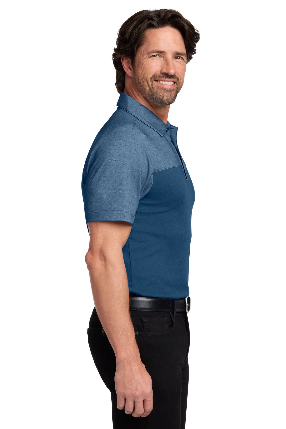 Port Authority Fine Pique Blend Blocked Polo K831 - Aegean Blue/ Aegean Blue Heather - side