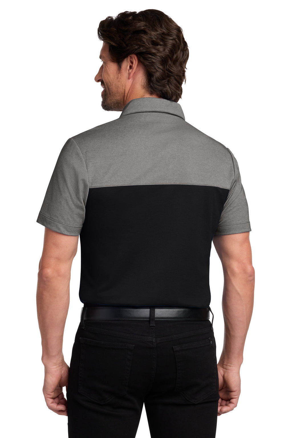 Port Authority Fine Pique Blend Blocked Polo K831 - Deep Black/ Charcoal Heather - back