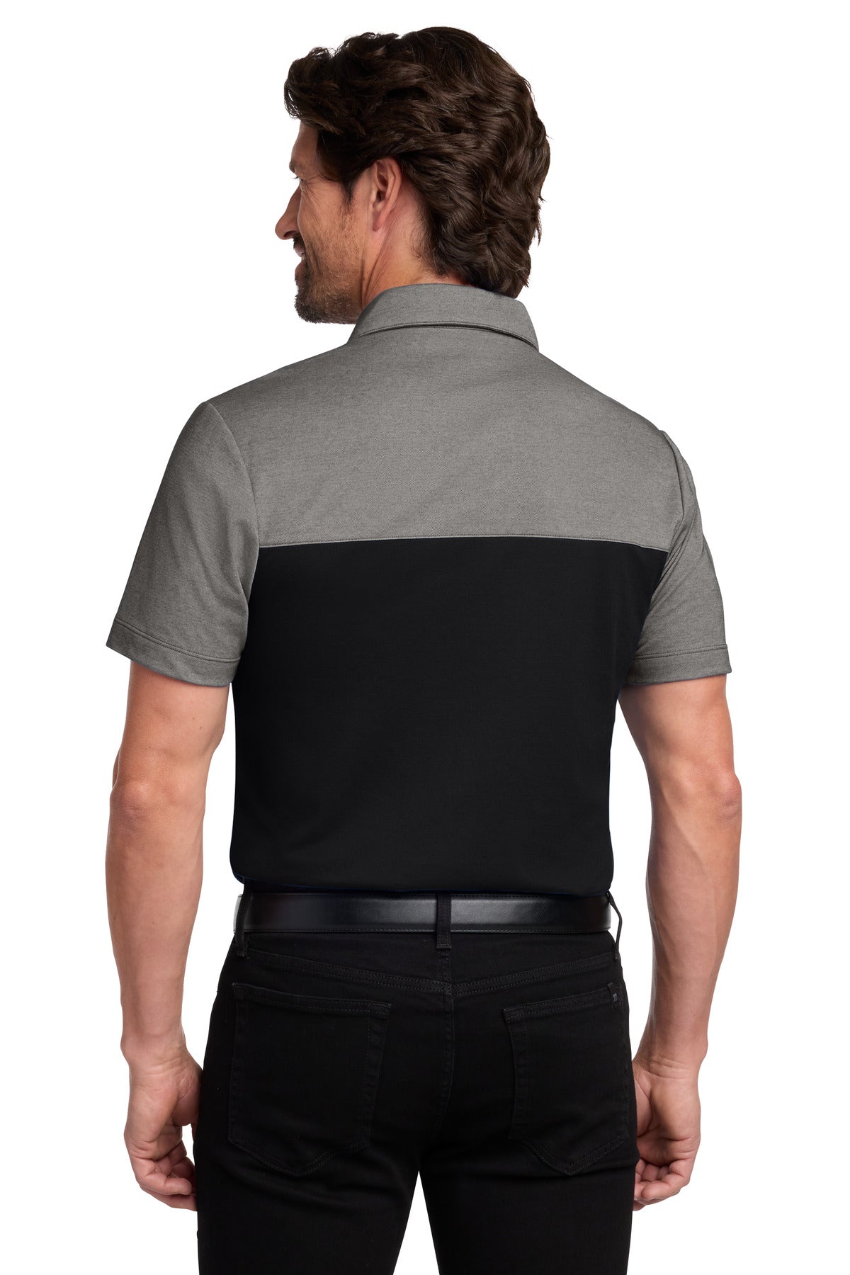 Port Authority Fine Pique Blend Blocked Polo K831 - Deep Black/ Charcoal Heather - back