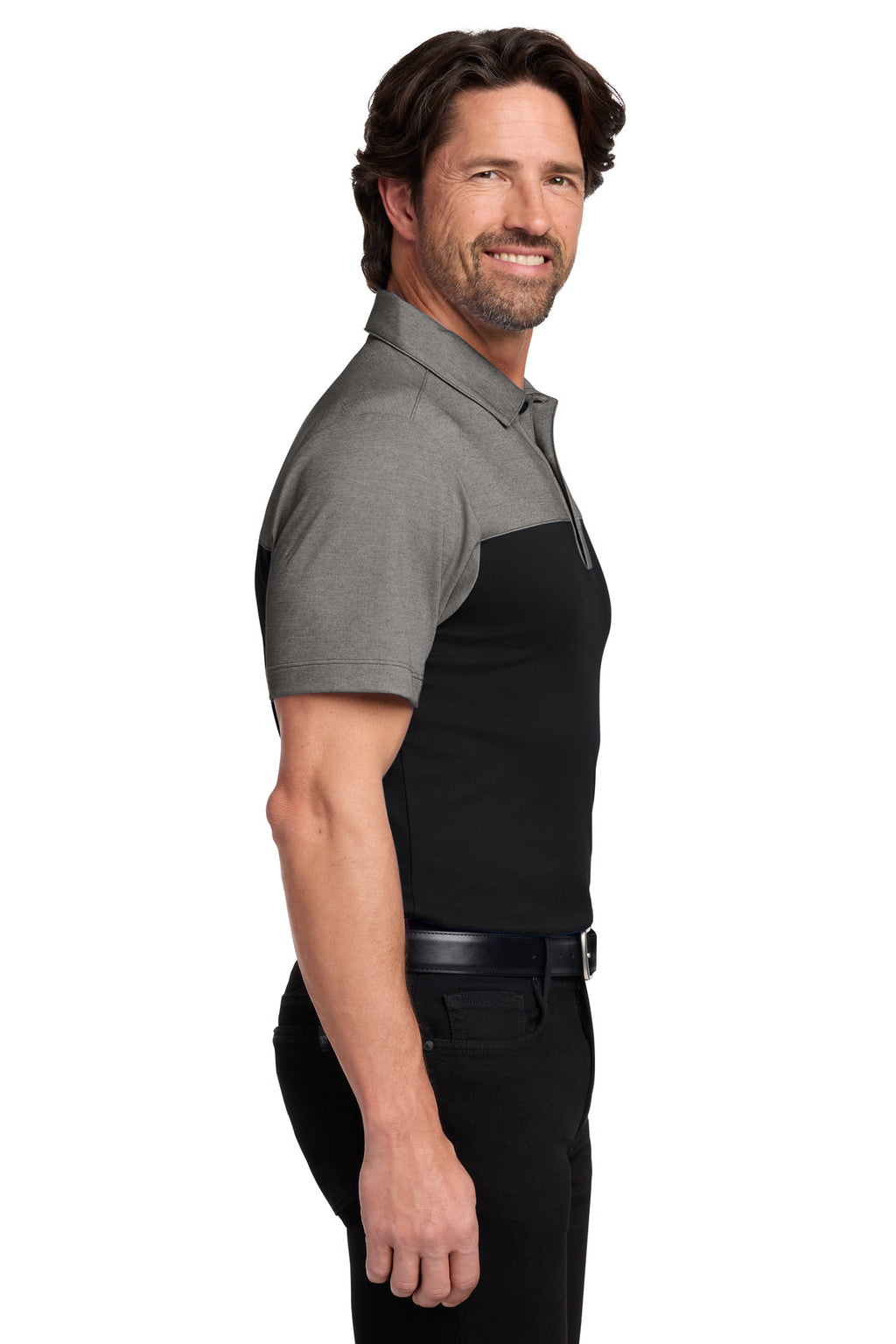 Port Authority Fine Pique Blend Blocked Polo K831 - Deep Black/ Charcoal Heather - side