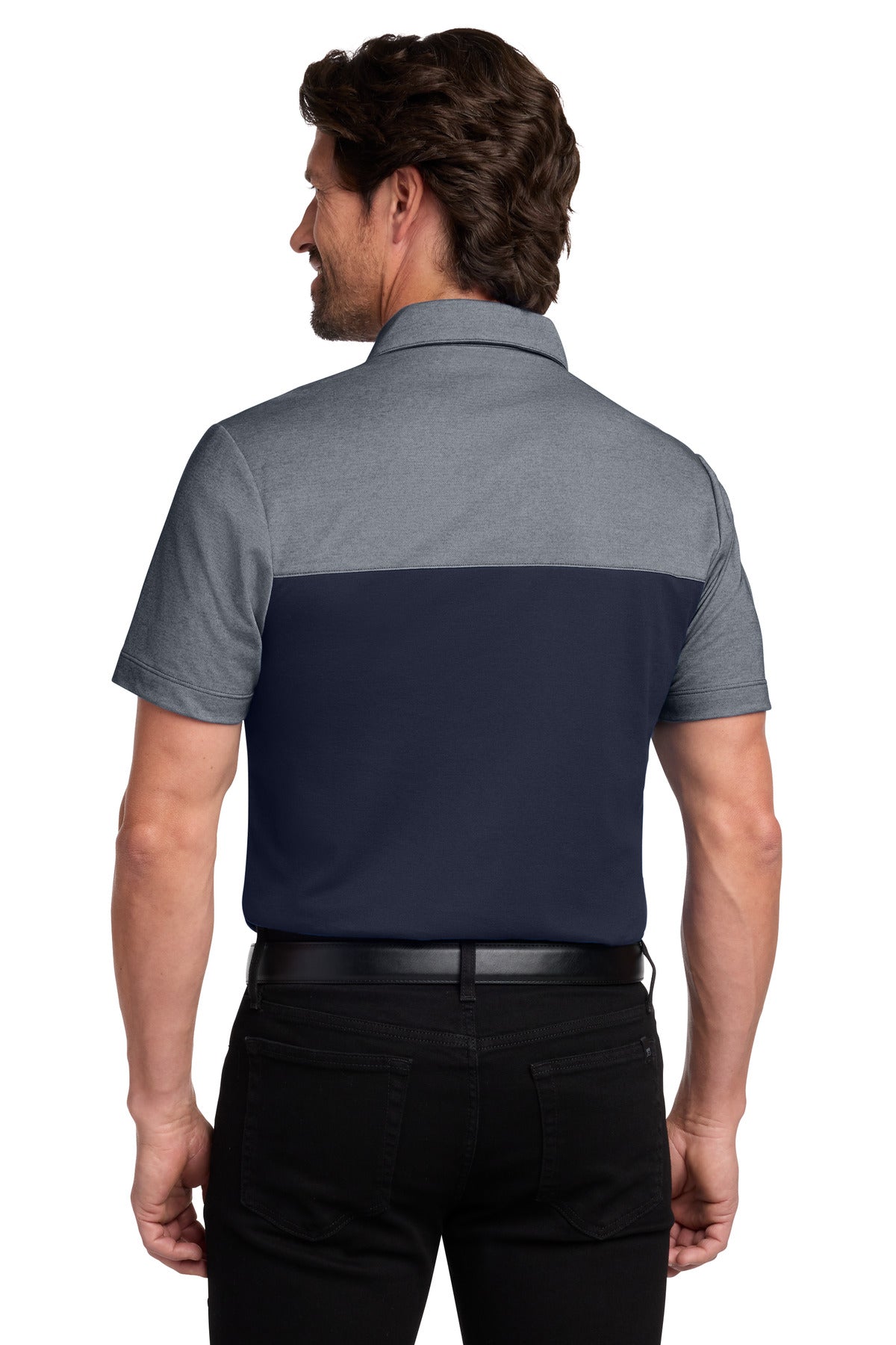 Port Authority Fine Pique Blend Blocked Polo K831 - River Blue Navy/ River Blue Navy Heather - back