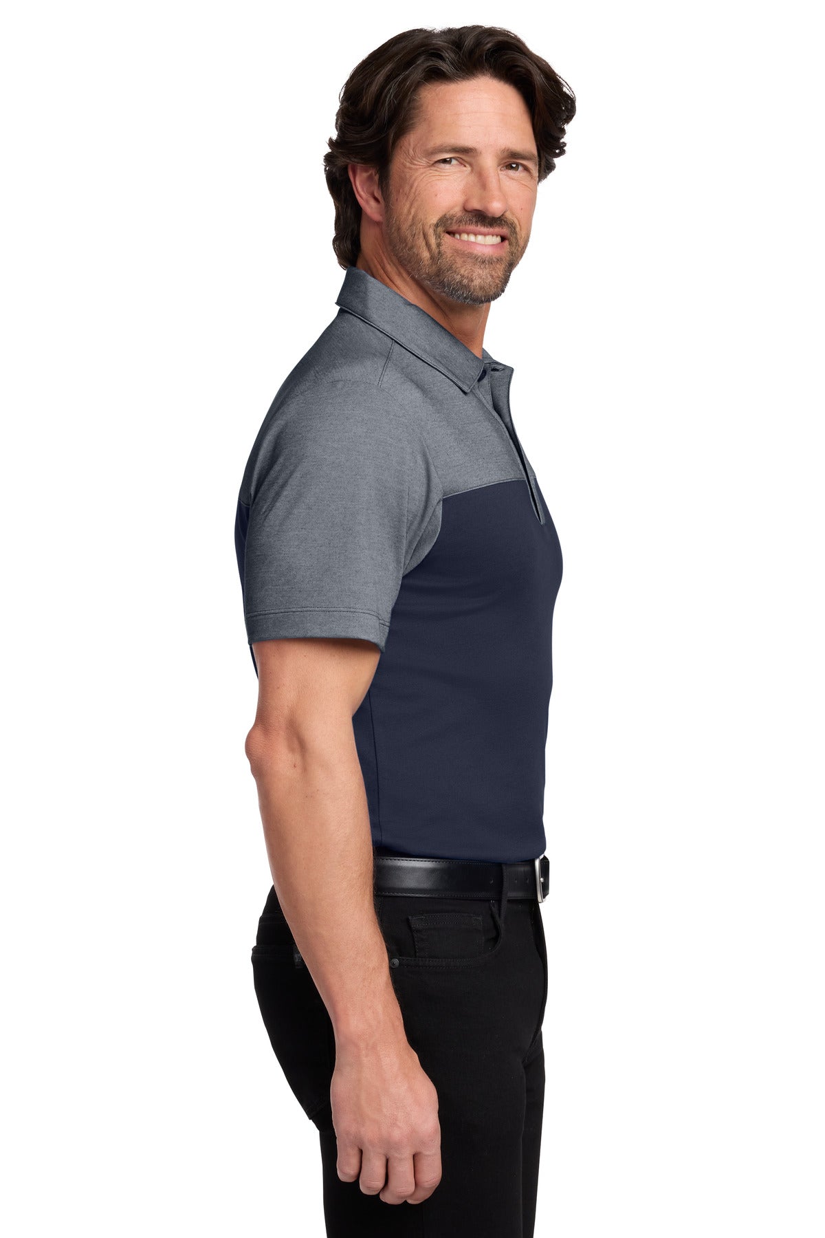 Port Authority Fine Pique Blend Blocked Polo K831 - River Blue Navy/ River Blue Navy Heather - side