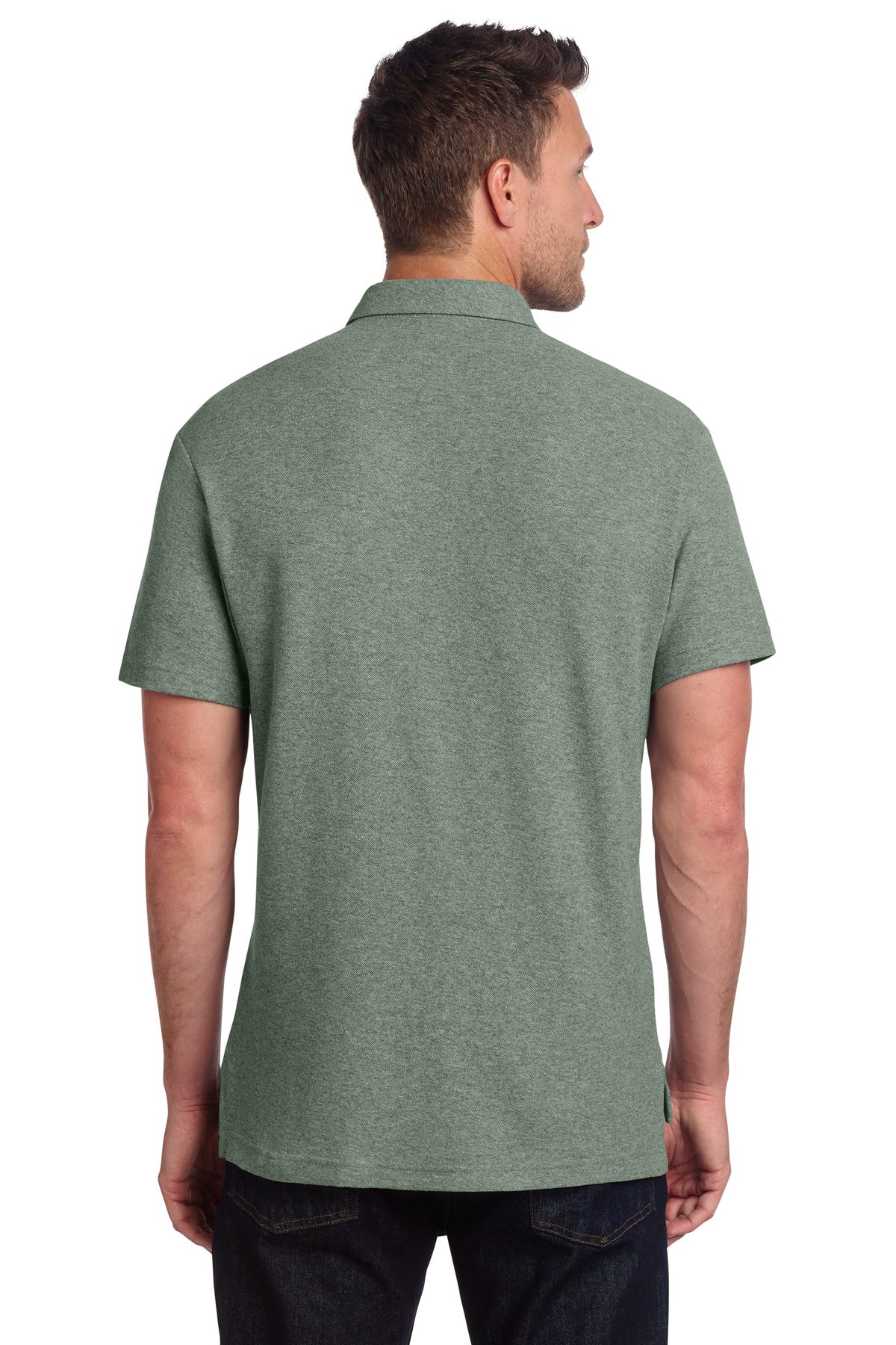 Port Authority C-FREE Cotton Blend Pique Pocket Polo K868 - Dark Green Heather - back