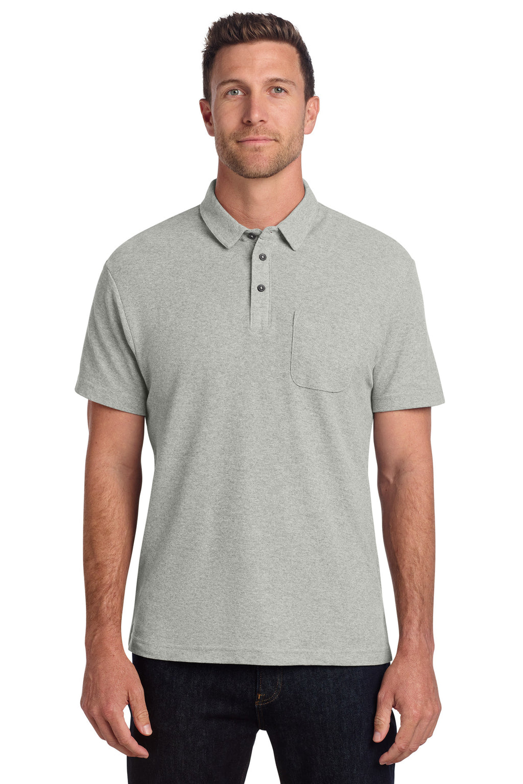 Port Authority C-FREE Cotton Blend Pique Pocket Polo K868 - Deep Smoke Heather - front