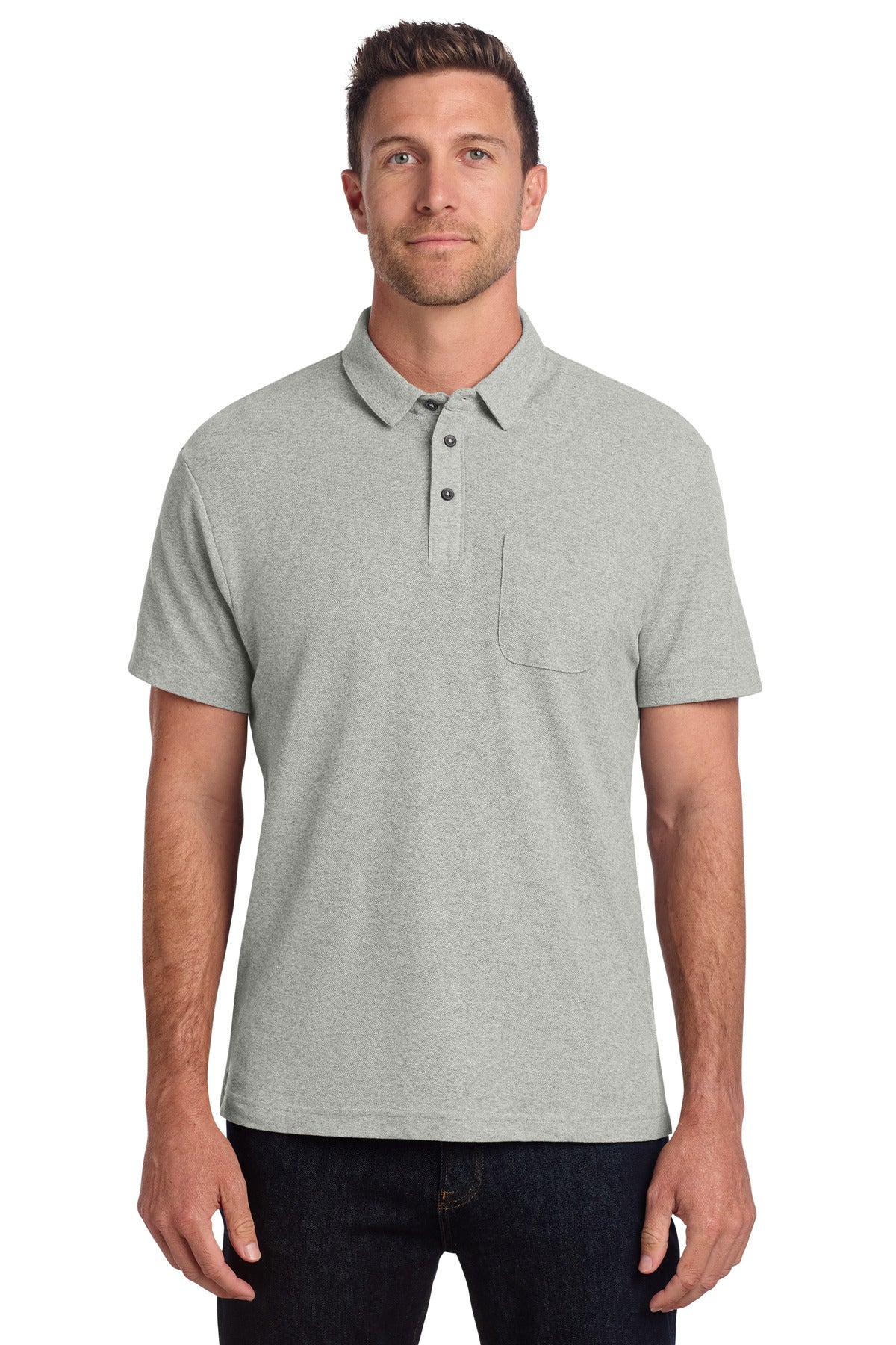 Port Authority C-FREE Cotton Blend Pique Pocket Polo K868 - Deep Smoke Heather - front