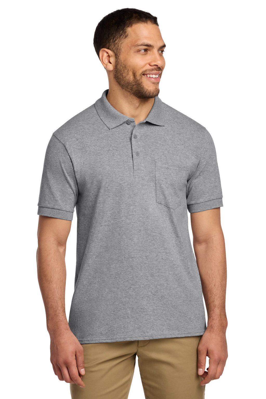 Port & Co Core Blend Jersey Knit Pocket Polo. KP55P - Athletic Heather - front