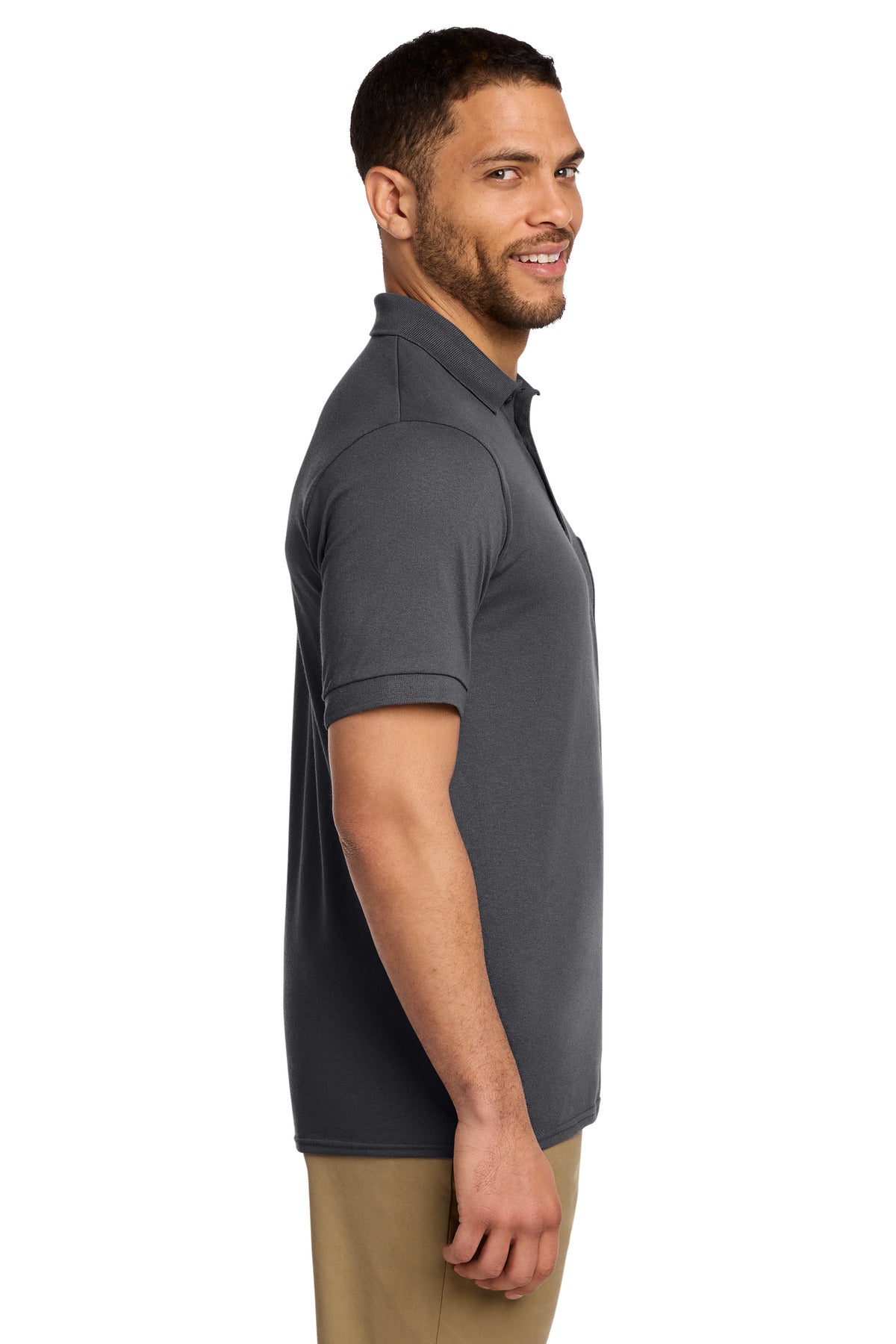 Port & Co Core Blend Jersey Knit Pocket Polo. KP55P - Charcoal - side