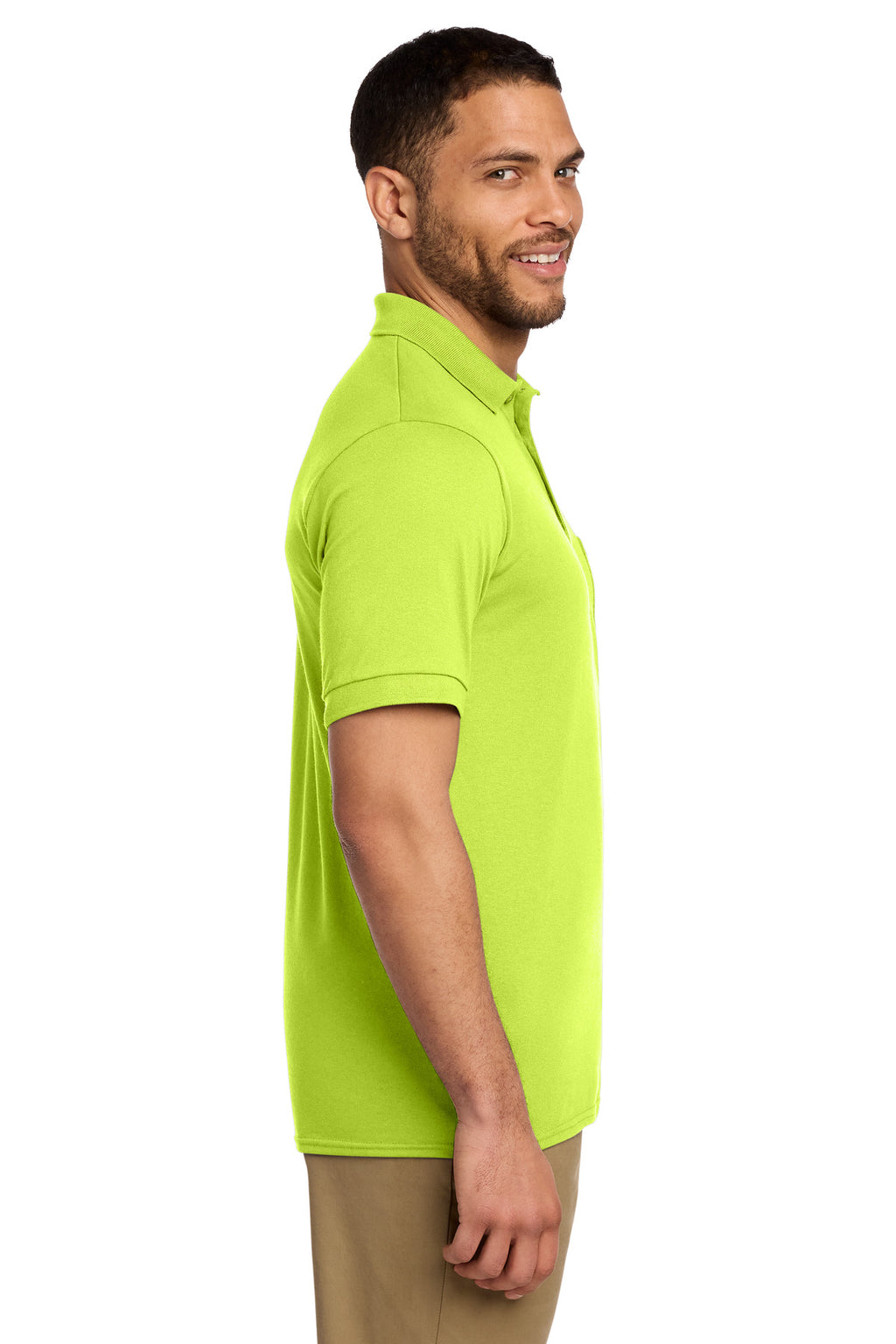 Port & Co Core Blend Jersey Knit Pocket Polo. KP55P - Safety Green - side