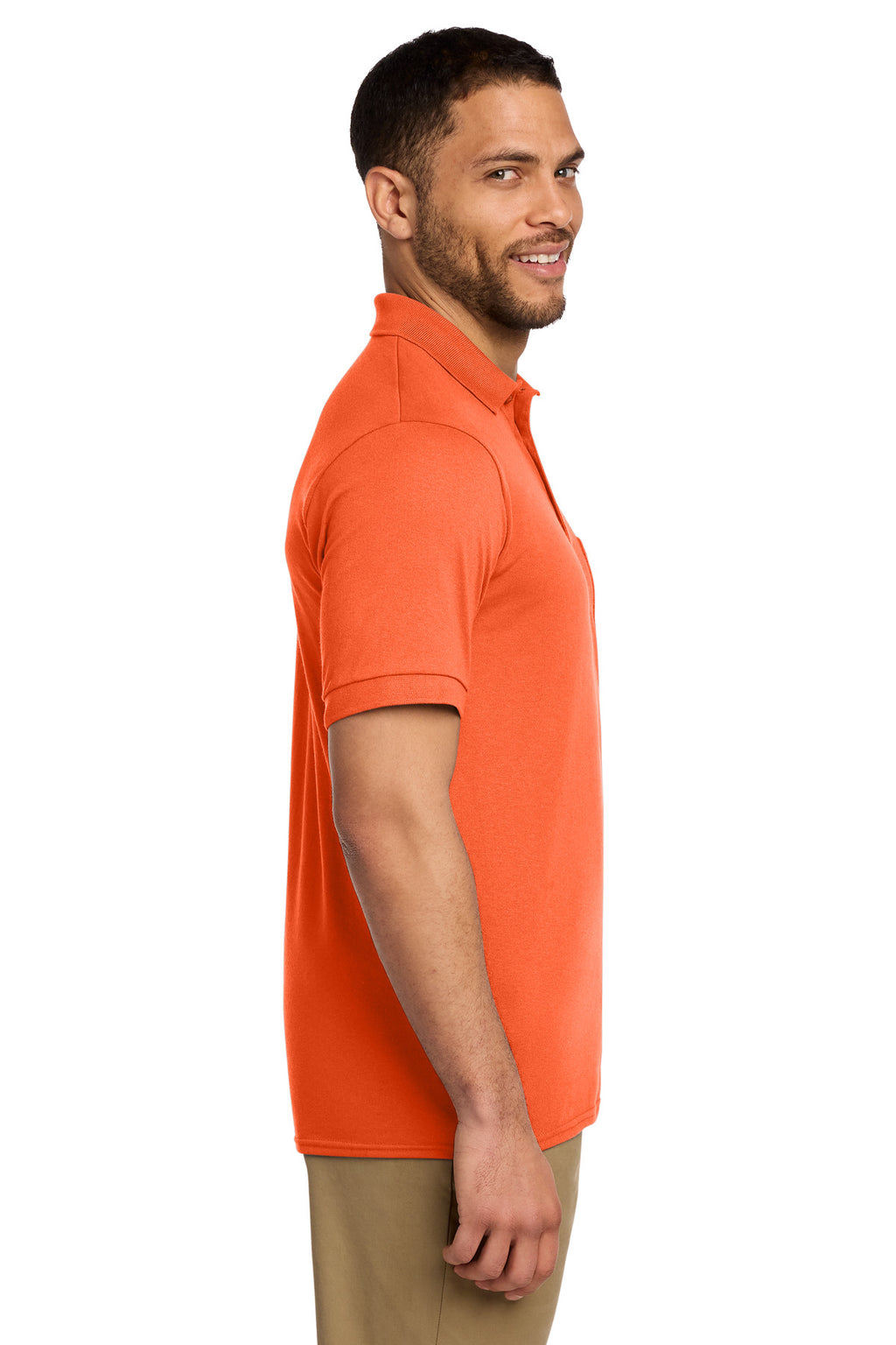 Port & Co Core Blend Jersey Knit Pocket Polo. KP55P - Safety Orange - side