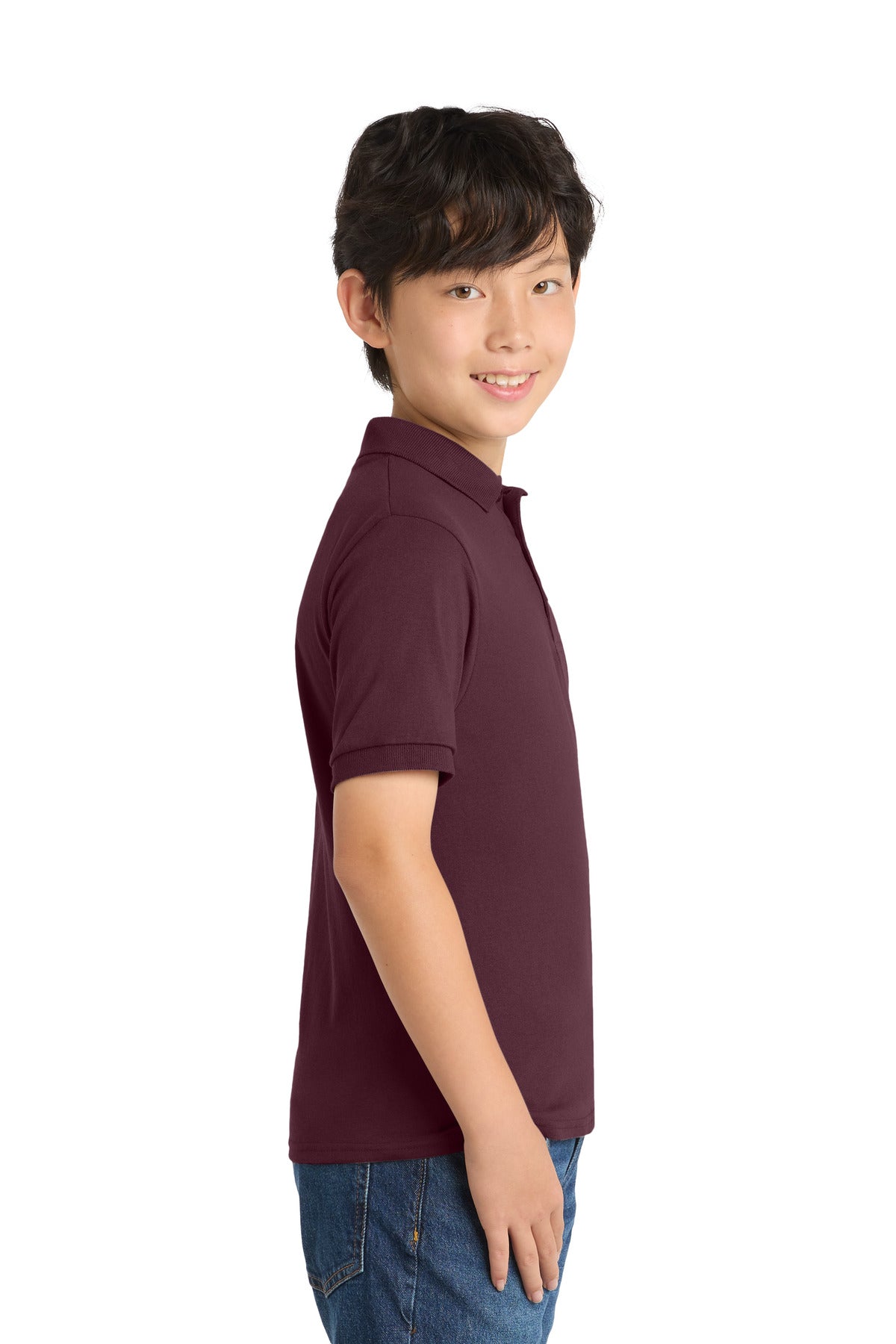 Port & Co Youth Core Blend Jersey Knit Polo. KP55Y - Athletic Maroon - side