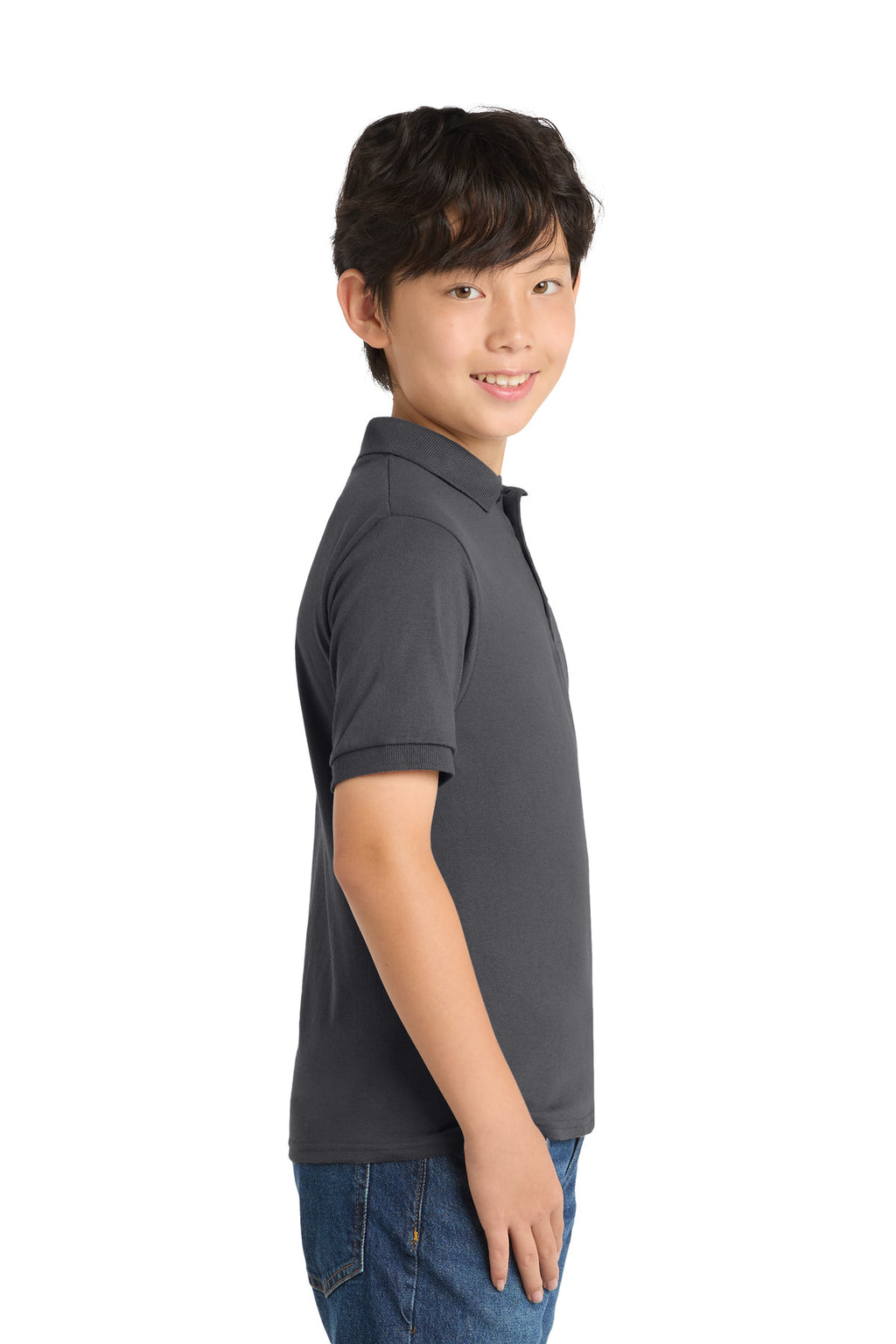 Port & Co Youth Core Blend Jersey Knit Polo. KP55Y - Charcoal - side