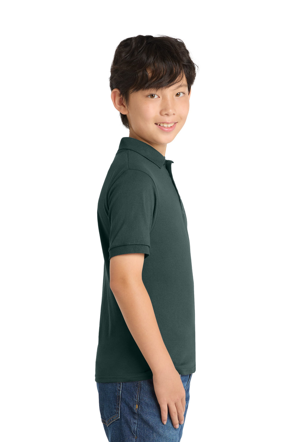 Port & Co Youth Core Blend Jersey Knit Polo. KP55Y - Dark Green - side