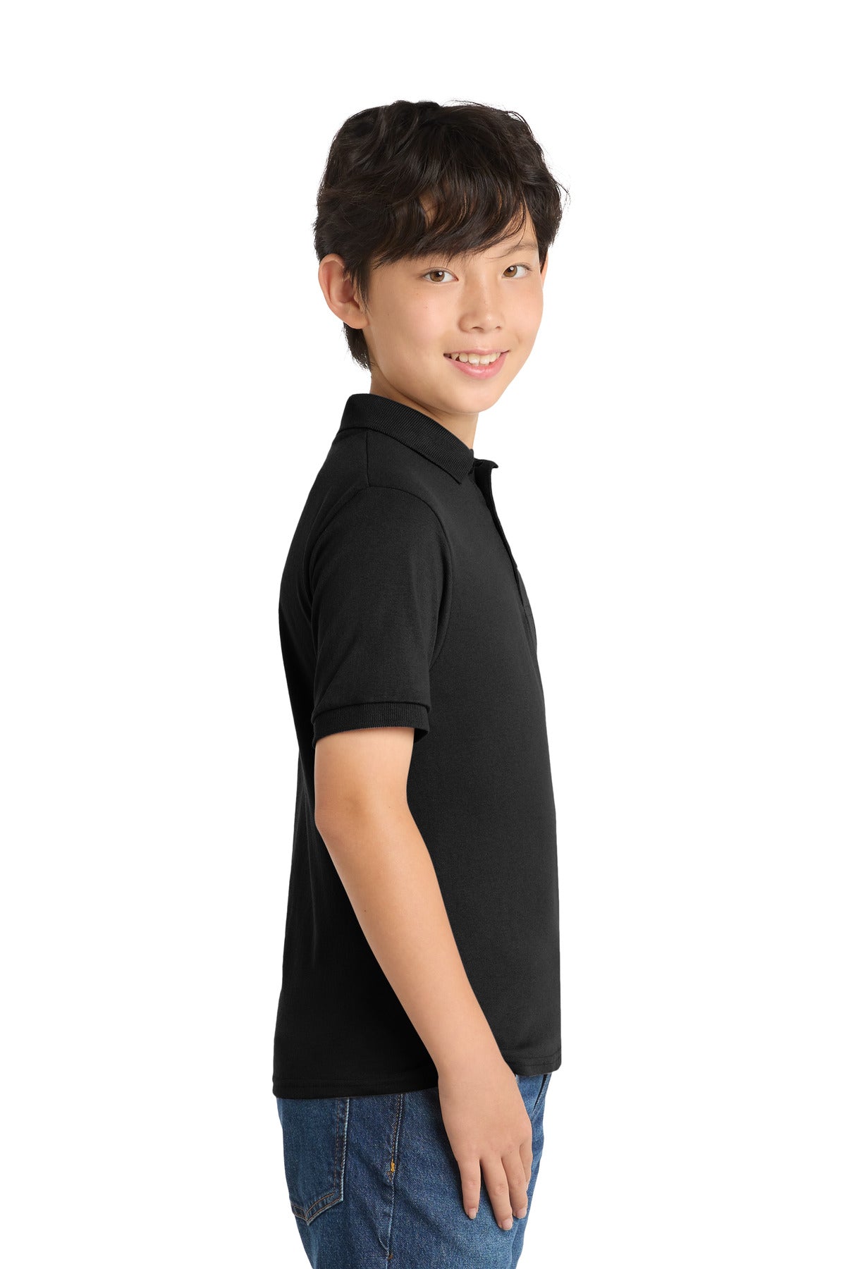 Port & Co Youth Core Blend Jersey Knit Polo. KP55Y - Jet Black - side