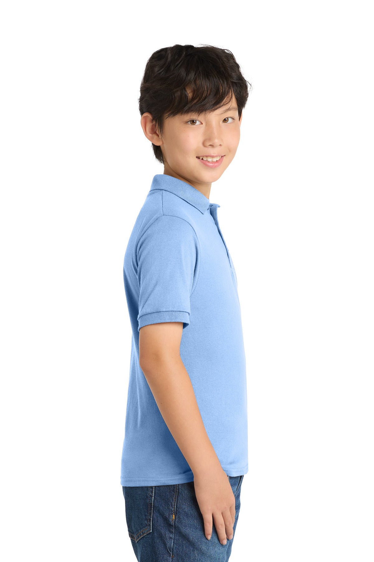 Port & Co Youth Core Blend Jersey Knit Polo. KP55Y - Light Blue - side