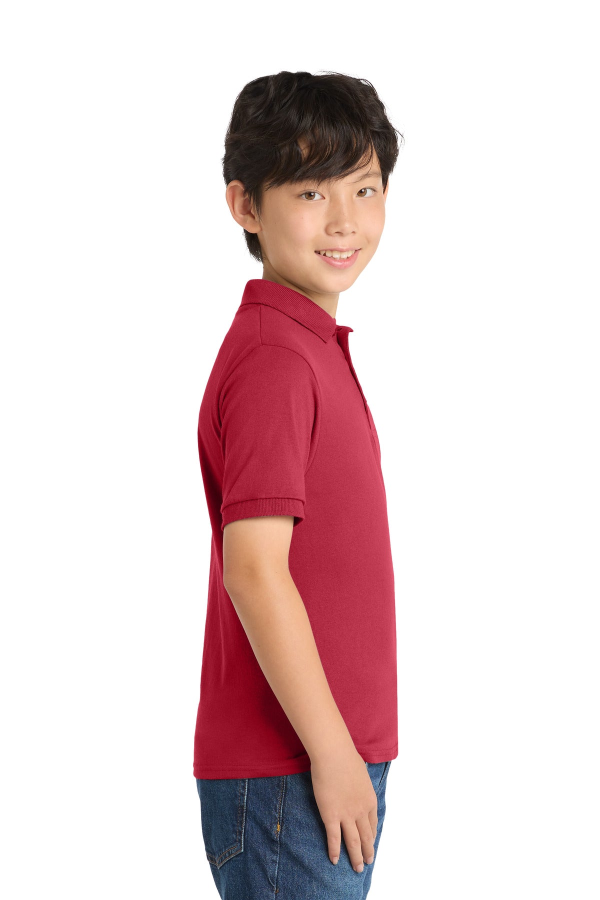 Port & Co Youth Core Blend Jersey Knit Polo. KP55Y - Red - side