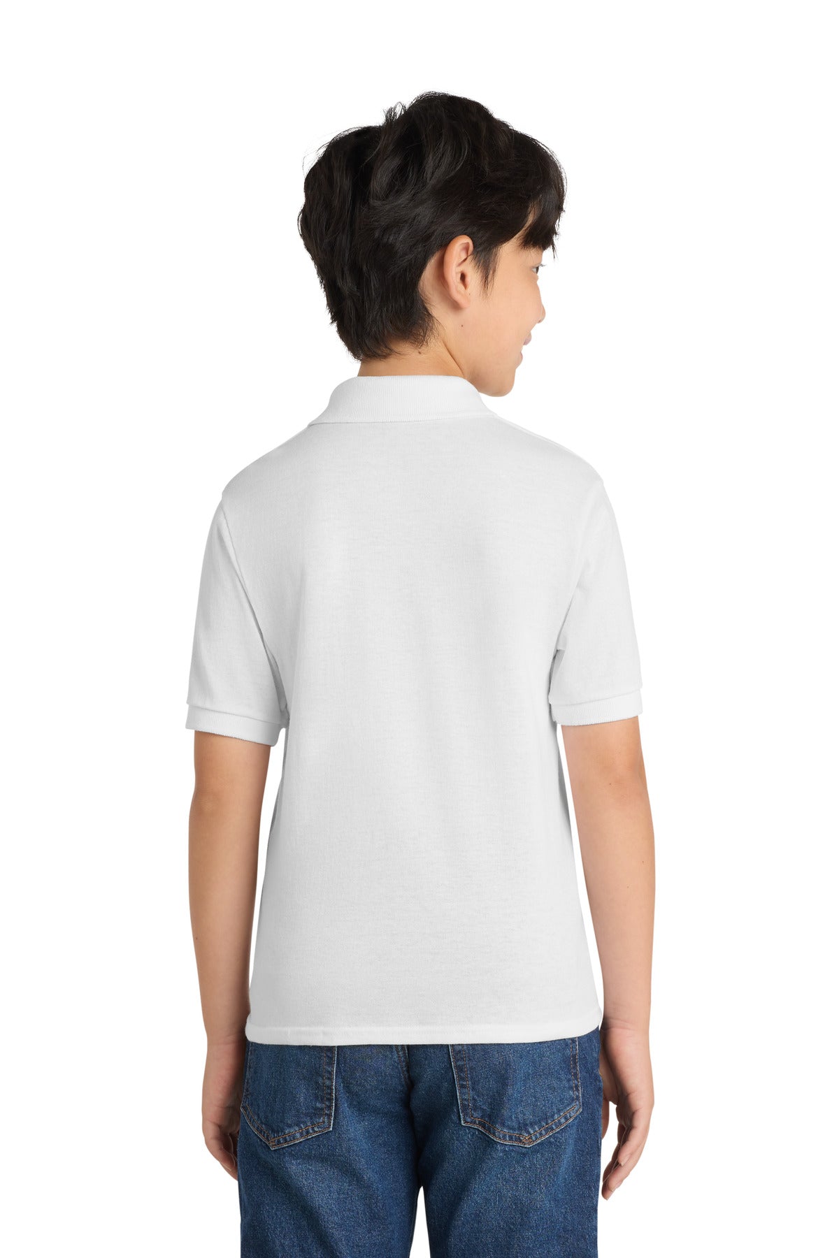 Port & Co Youth Core Blend Jersey Knit Polo. KP55Y - White - back