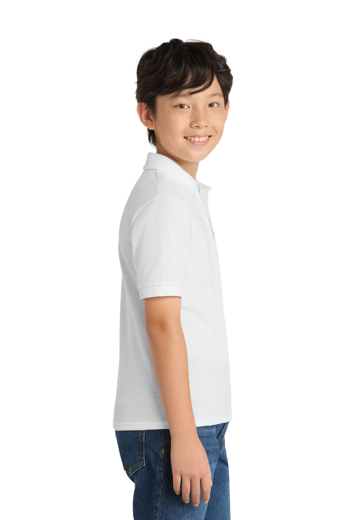 Port & Co Youth Core Blend Jersey Knit Polo. KP55Y - White - side