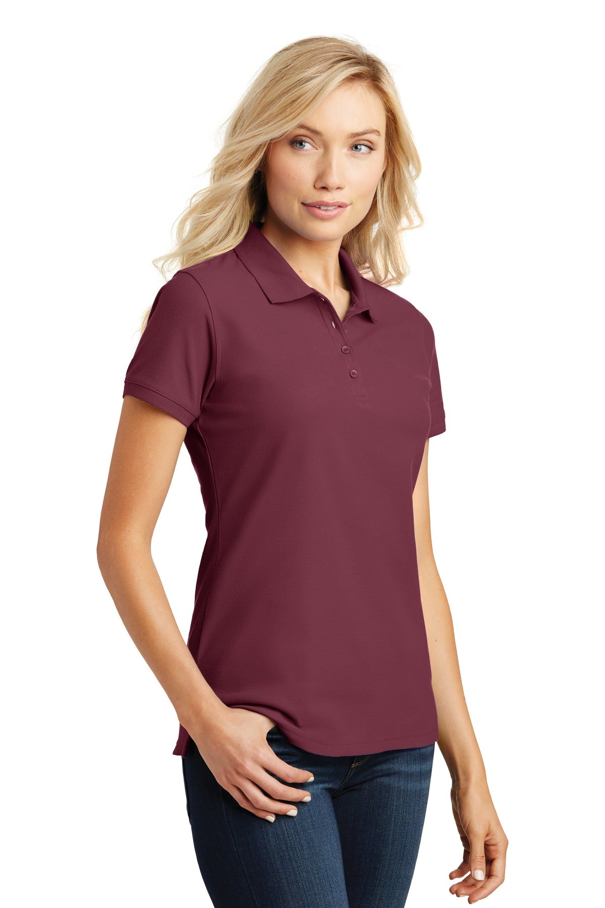 Port Authority Women's Core Classic Pique Polo. L100 - Burgundy - three_q