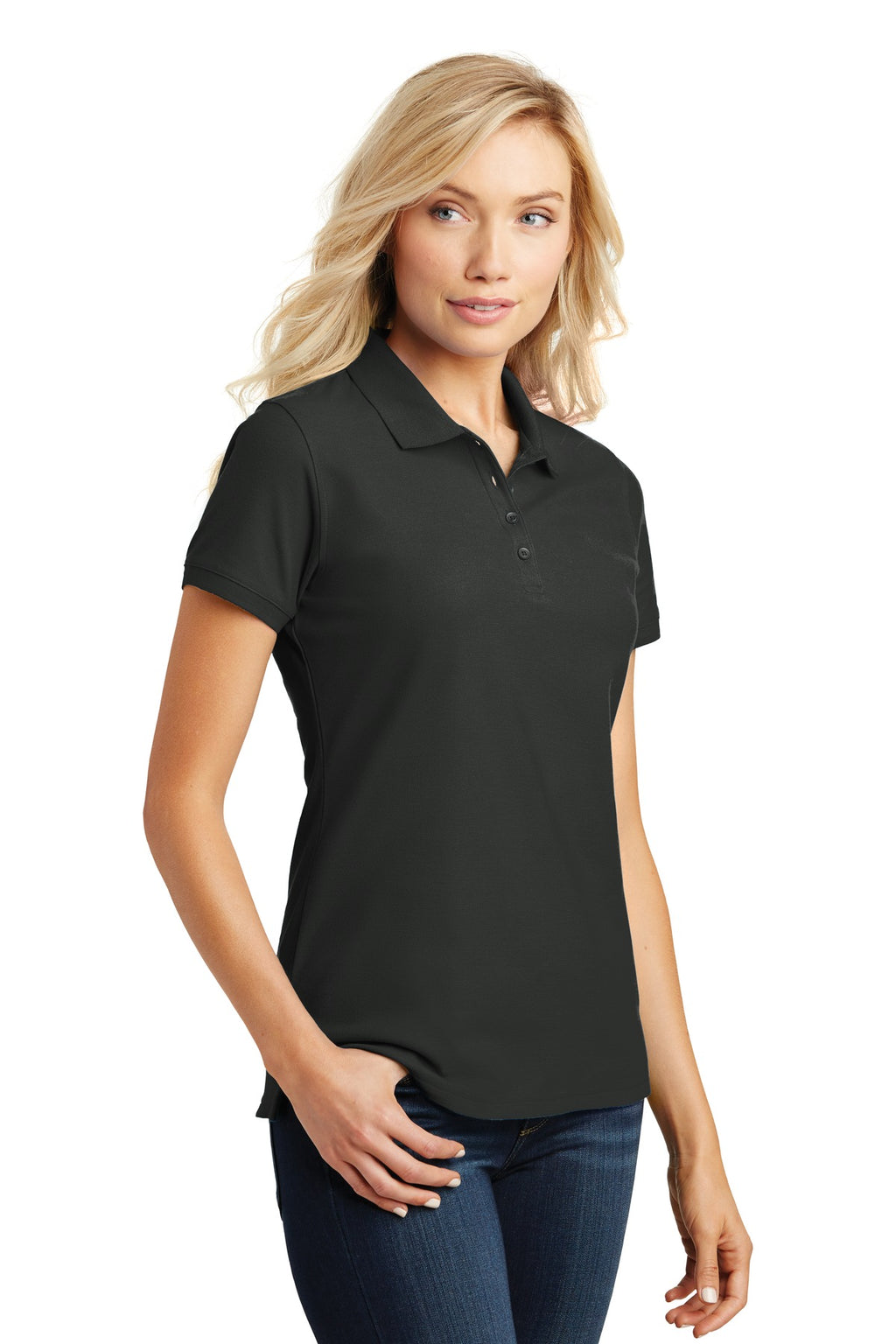 Port Authority Women's Core Classic Pique Polo. L100 - Deep Black - three_q