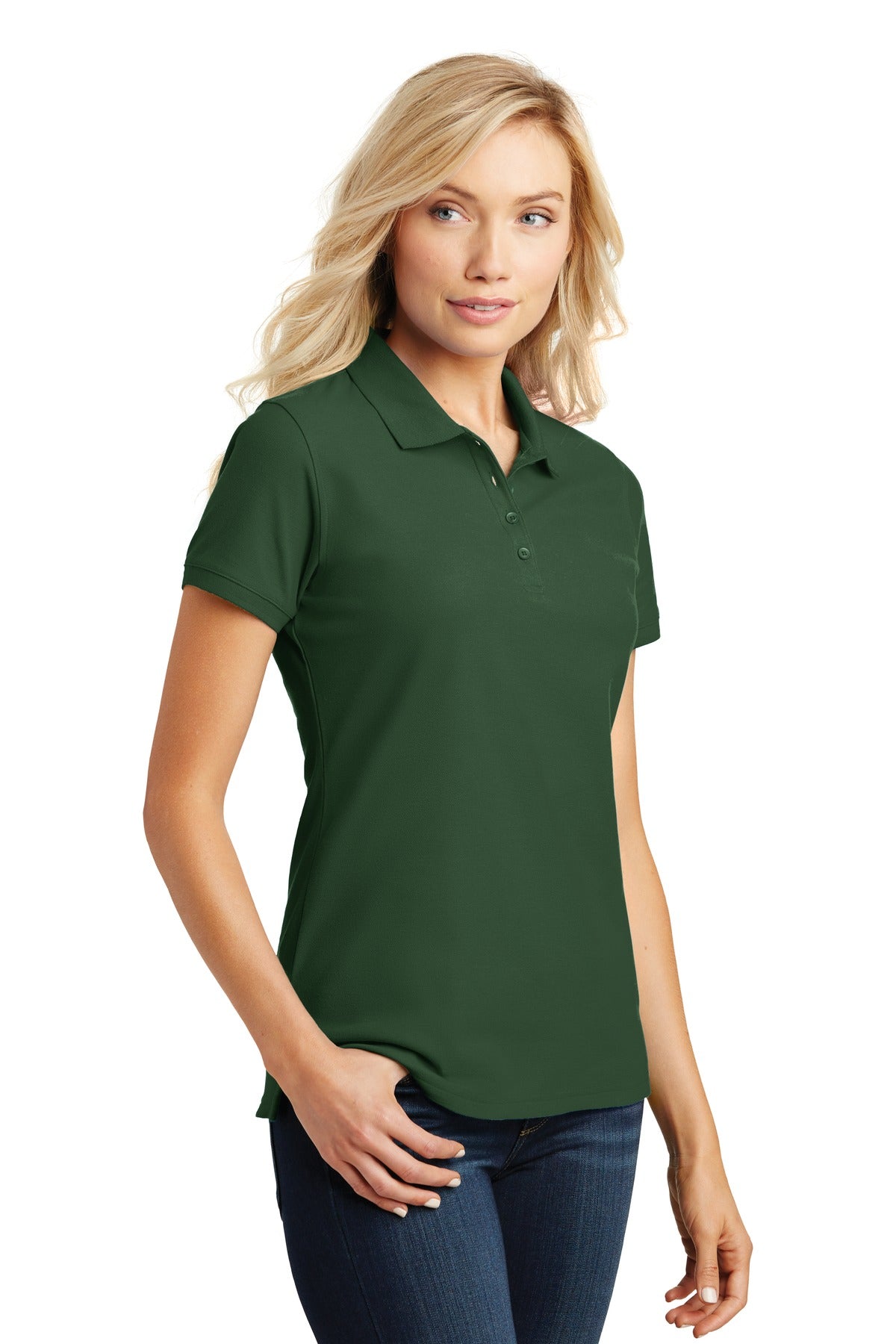 Port Authority Women's Core Classic Pique Polo. L100 - Deep Forest Green - three_q